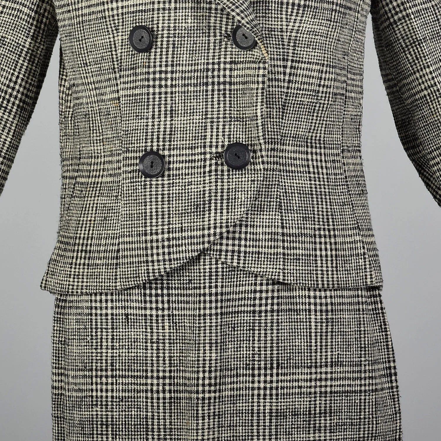 1960s Black Plaid Two Piece Skirt Suit with Velvet Collar