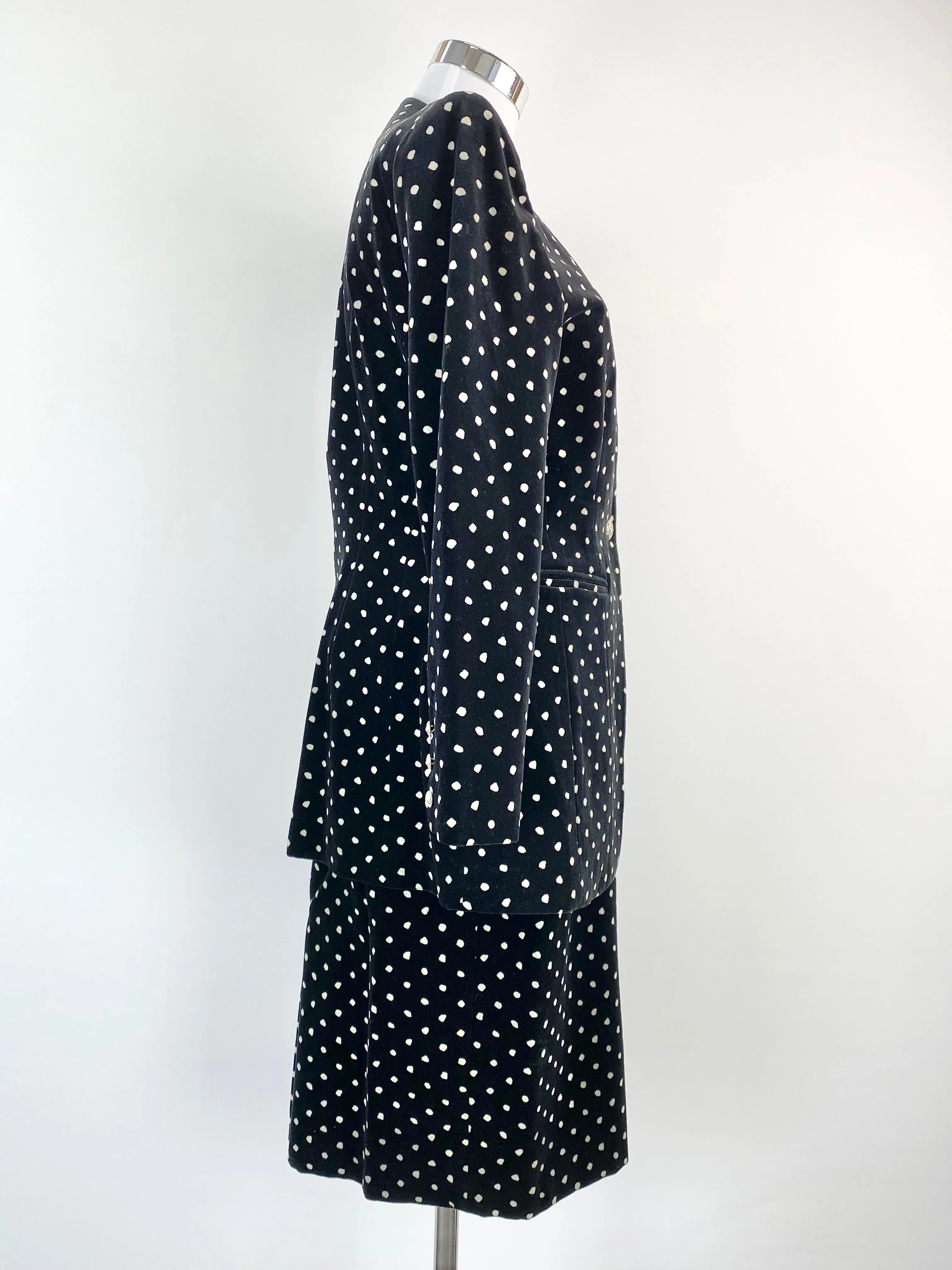 80s West German Black Velvet Polka Dot Suit - AU10