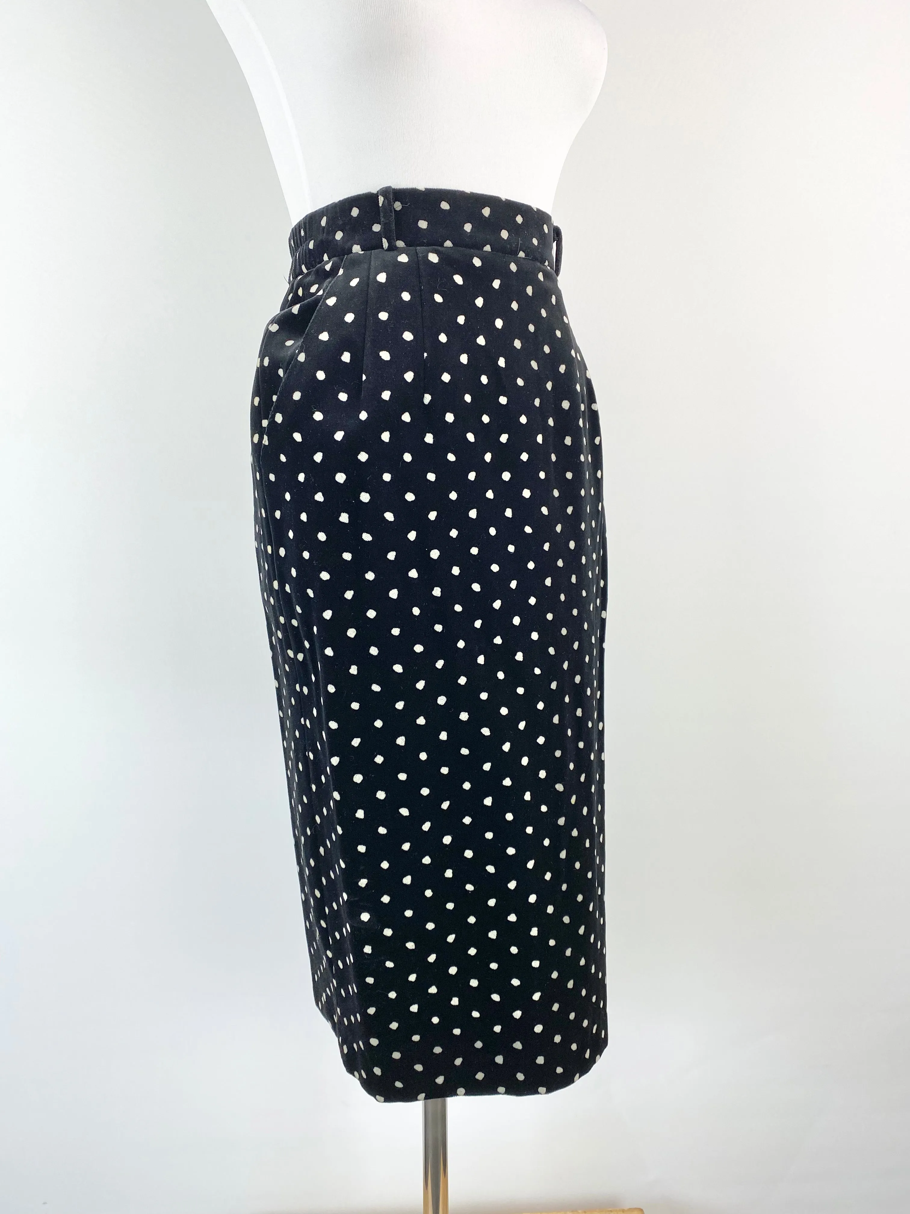 80s West German Black Velvet Polka Dot Suit - AU10