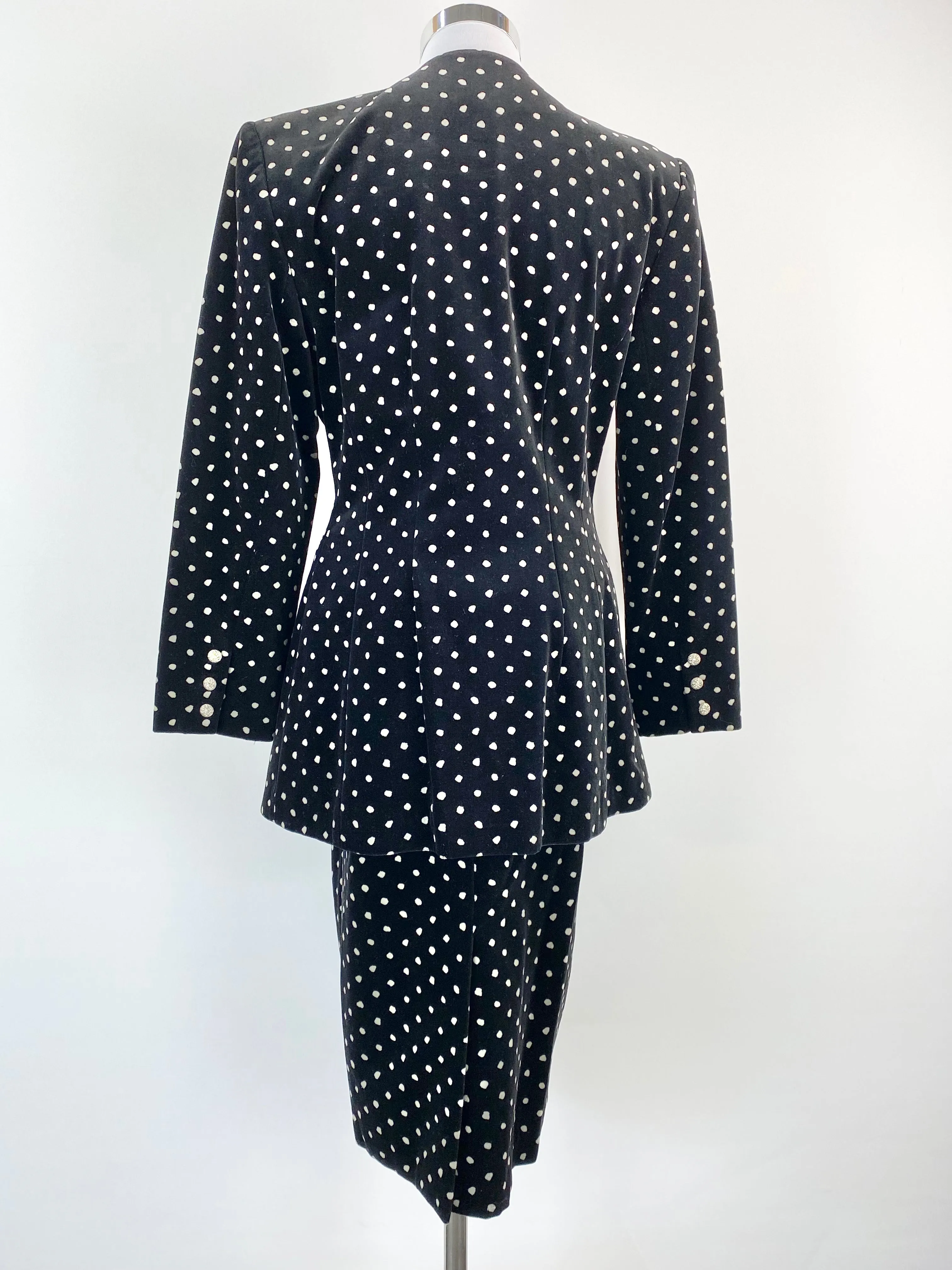 80s West German Black Velvet Polka Dot Suit - AU10