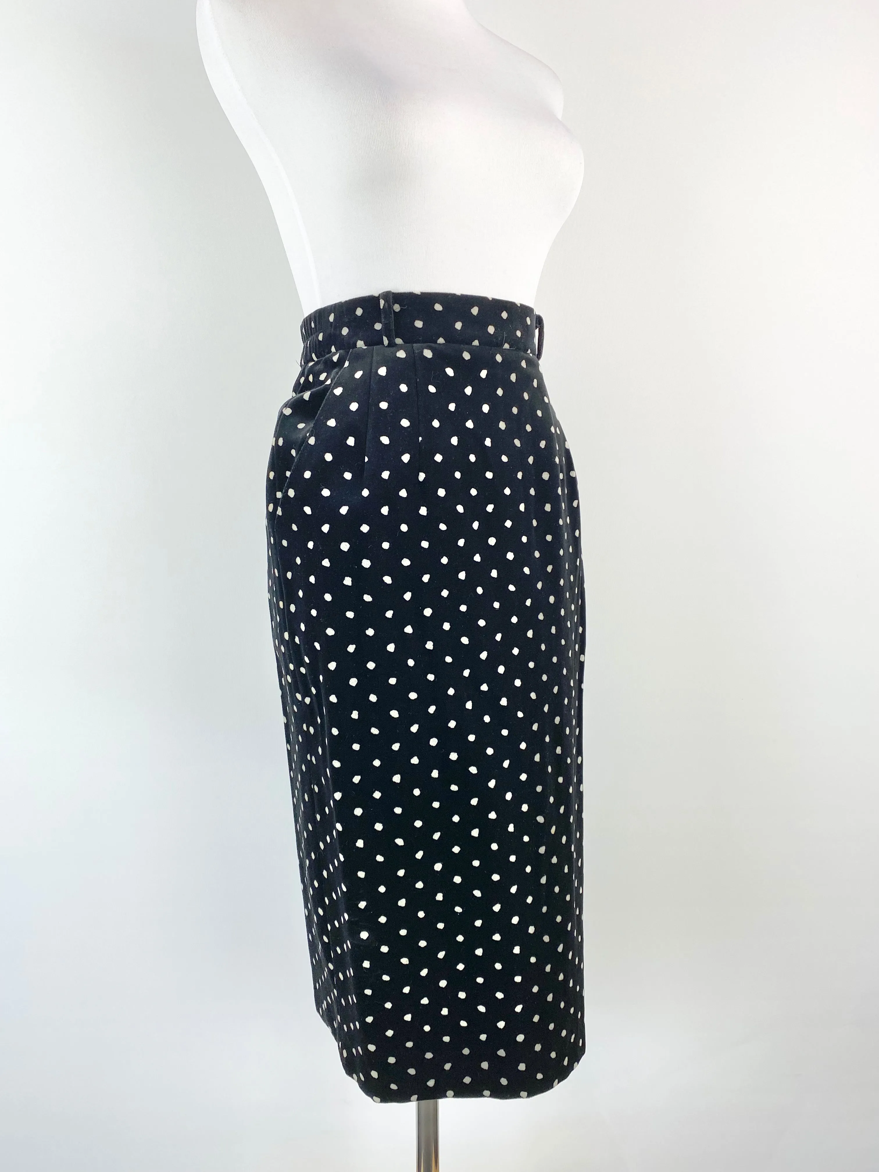 80s West German Black Velvet Polka Dot Suit - AU10