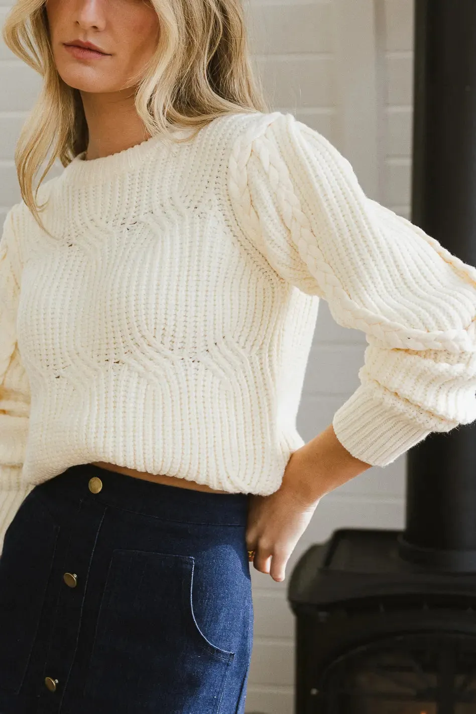 Amy Braided Cable Knit Sweater in Ivory - FINAL SALE