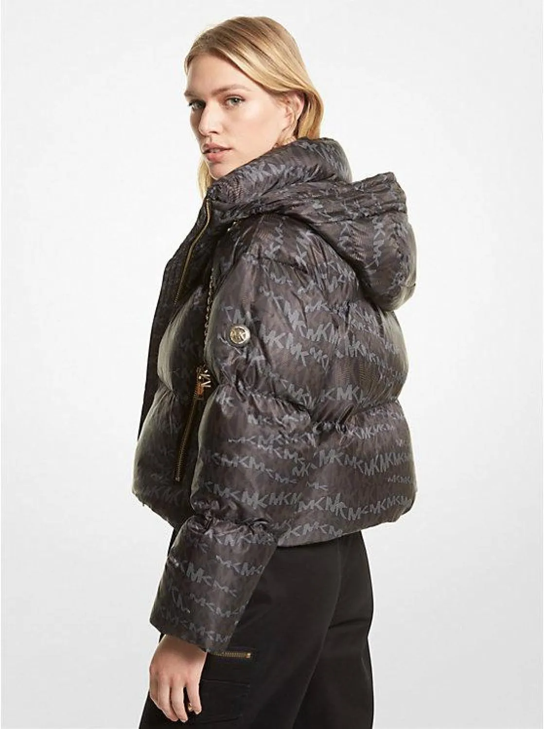 Animal Print Logo Ciré Quilted Puffer Jacket