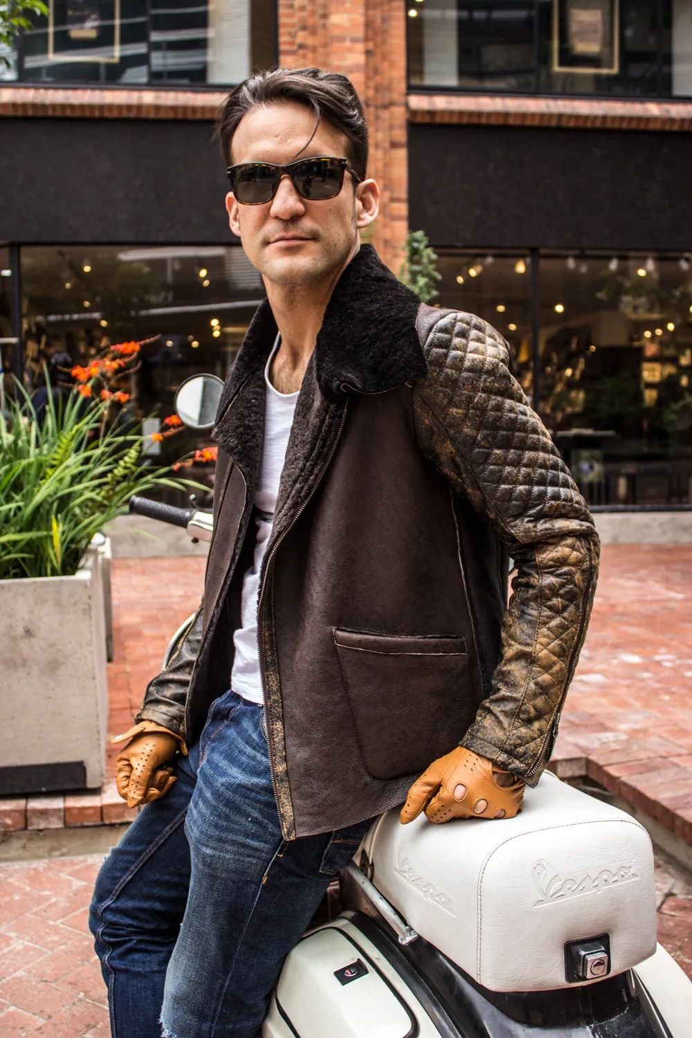 ASPEN Natural Shearling Winter Jacket in Dark Brown Sheepskin & Antique Brown Leather