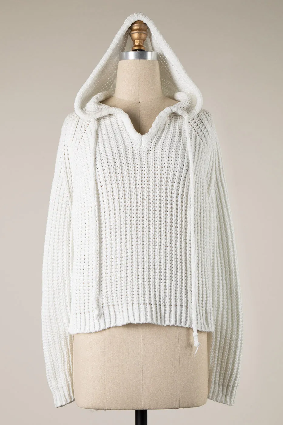 BACK SLIT CABLE KNIT CHENILLE HOODIE SWEATER 1 PACK