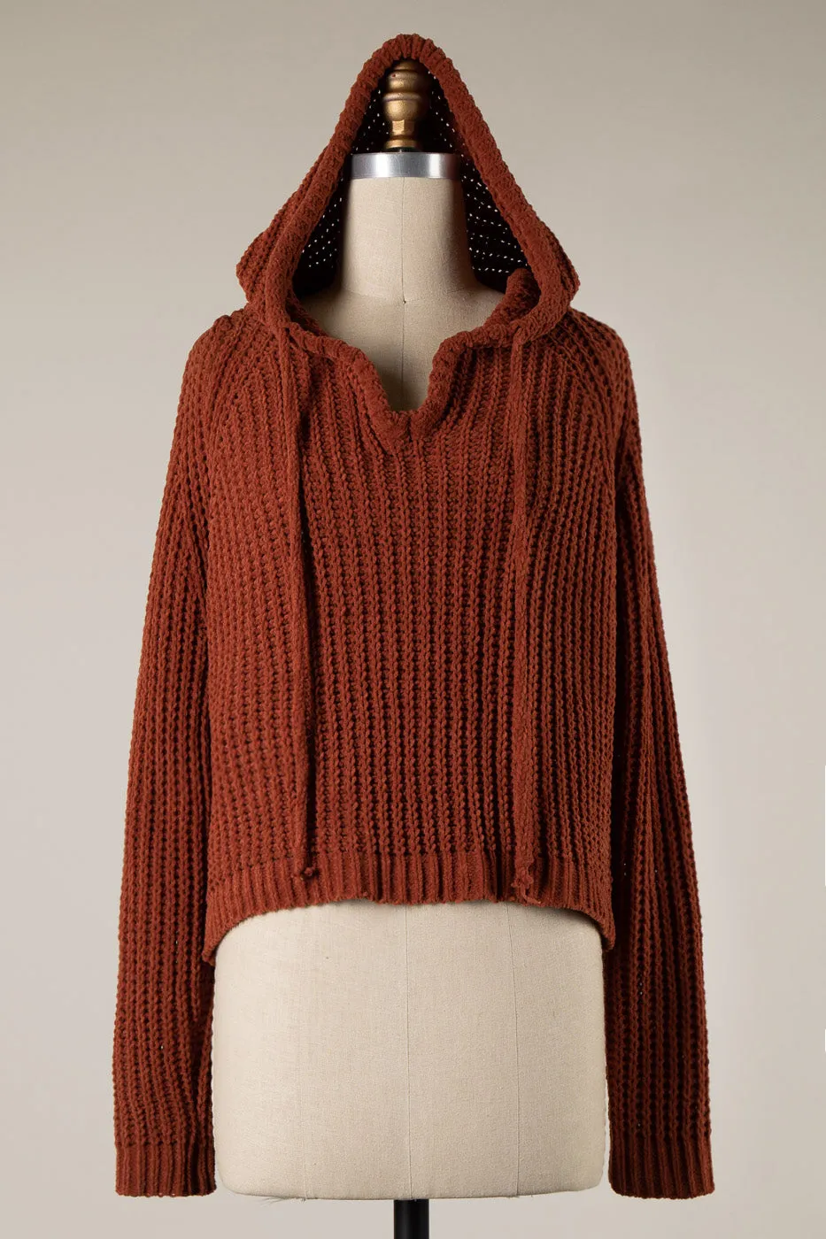 BACK SLIT CABLE KNIT CHENILLE HOODIE SWEATER 1 PACK