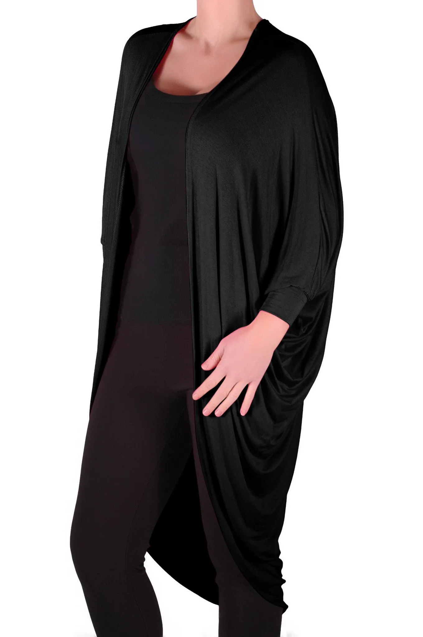 Baggy Waterfall Open Draped Batwing Sleeves Cardigan