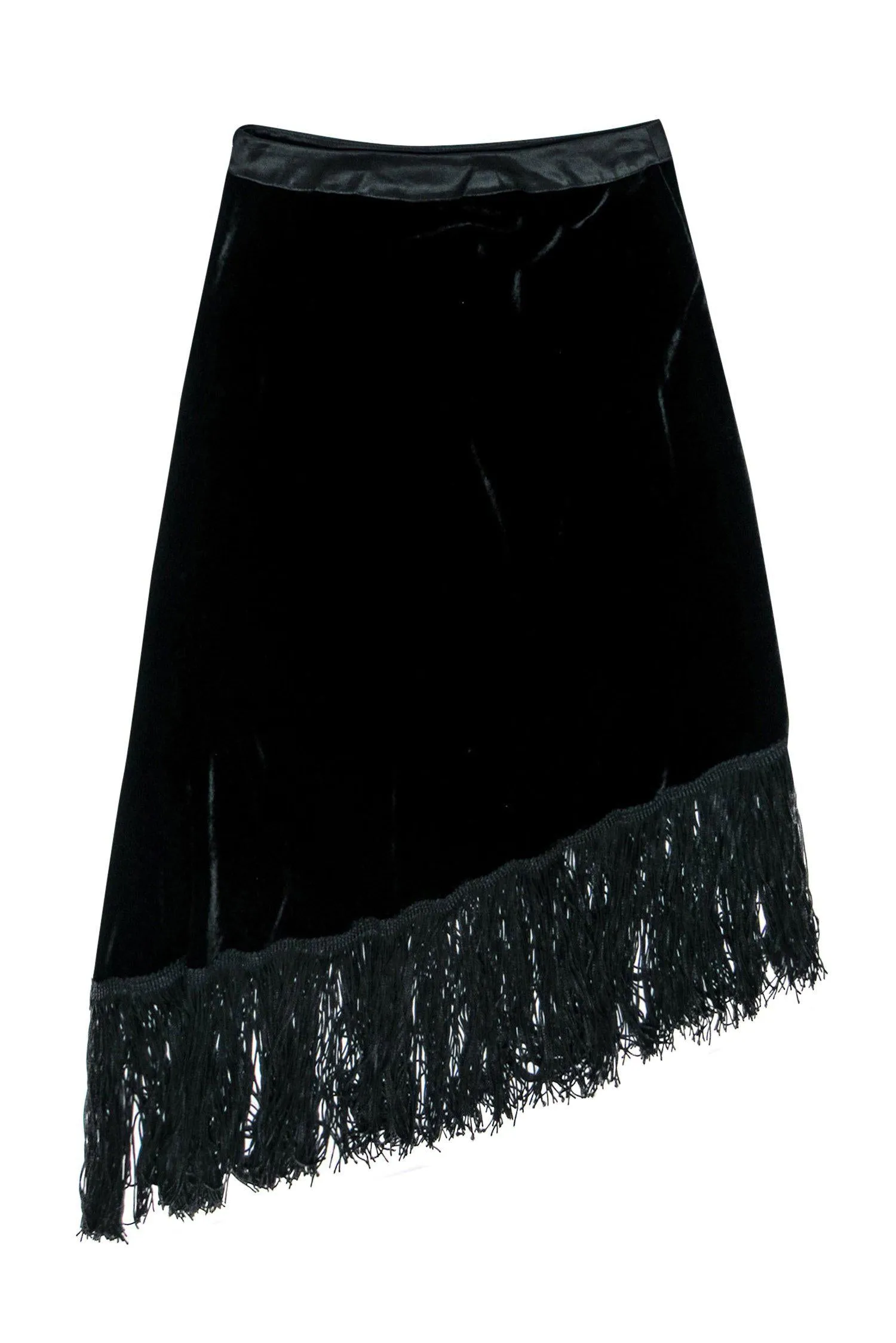 Betsey Johnson - Black Velvet Asymmetric Skirt w/ Fringe Sz 2