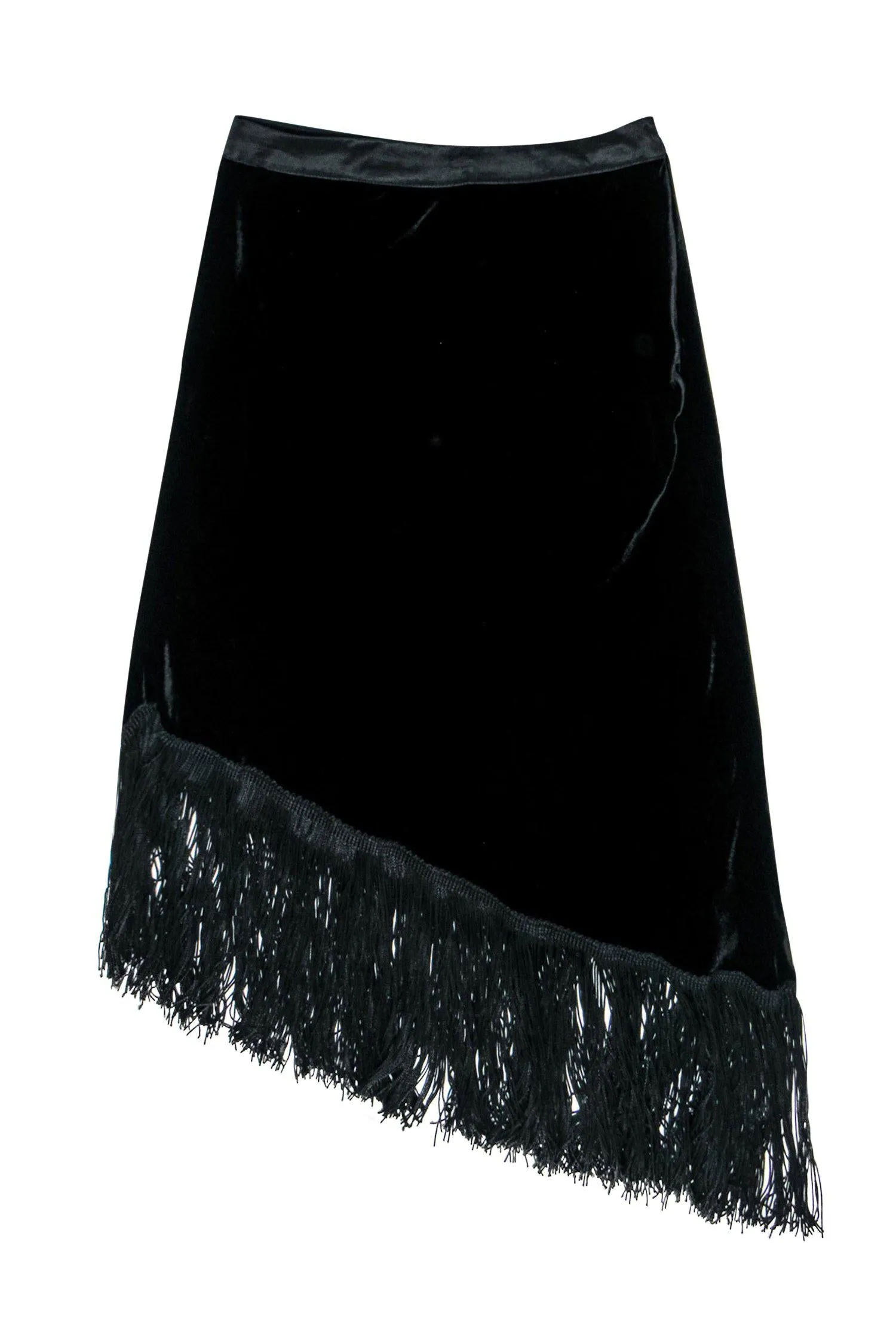 Betsey Johnson - Black Velvet Asymmetric Skirt w/ Fringe Sz 2