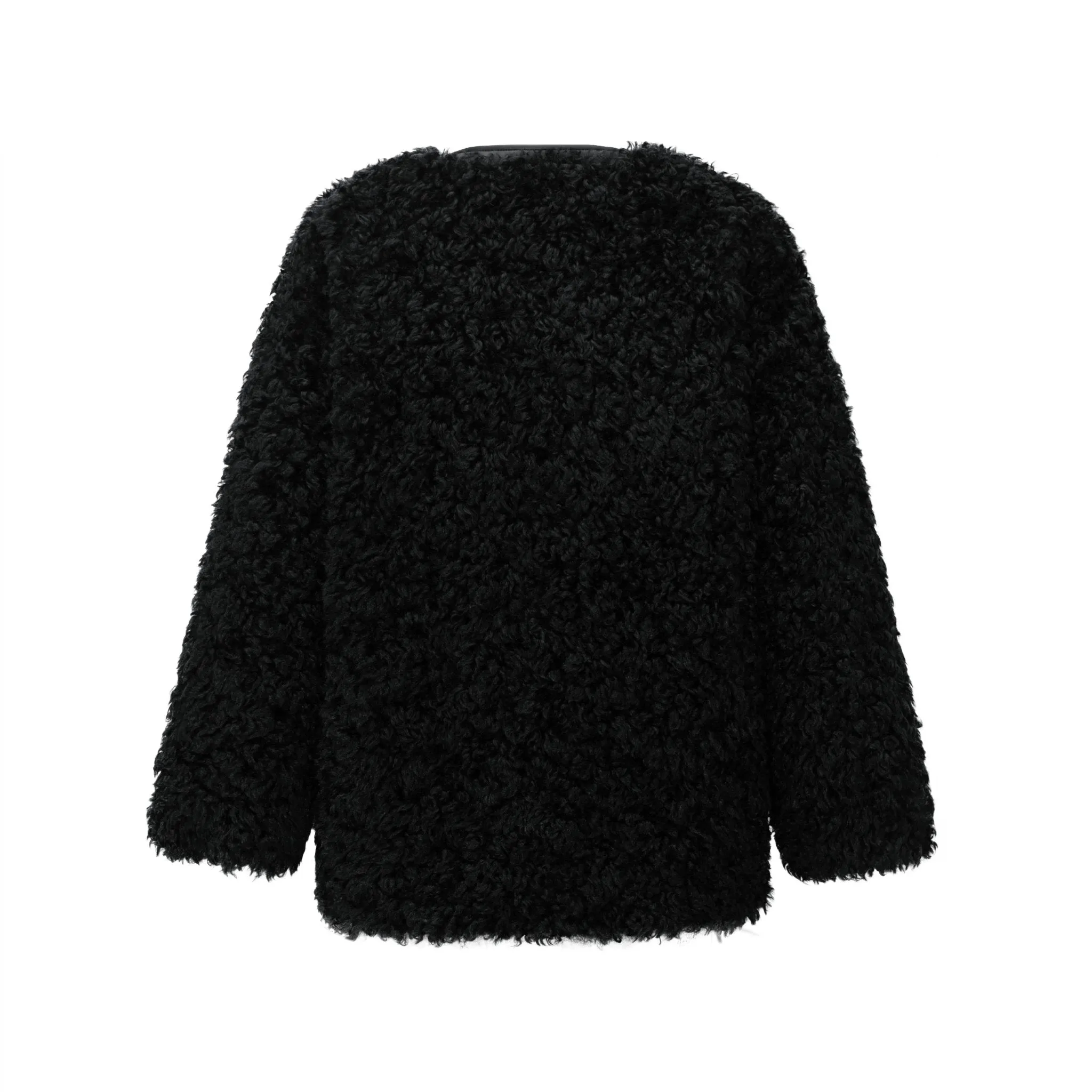 Black Oversized Round Neck Sherpa Coat