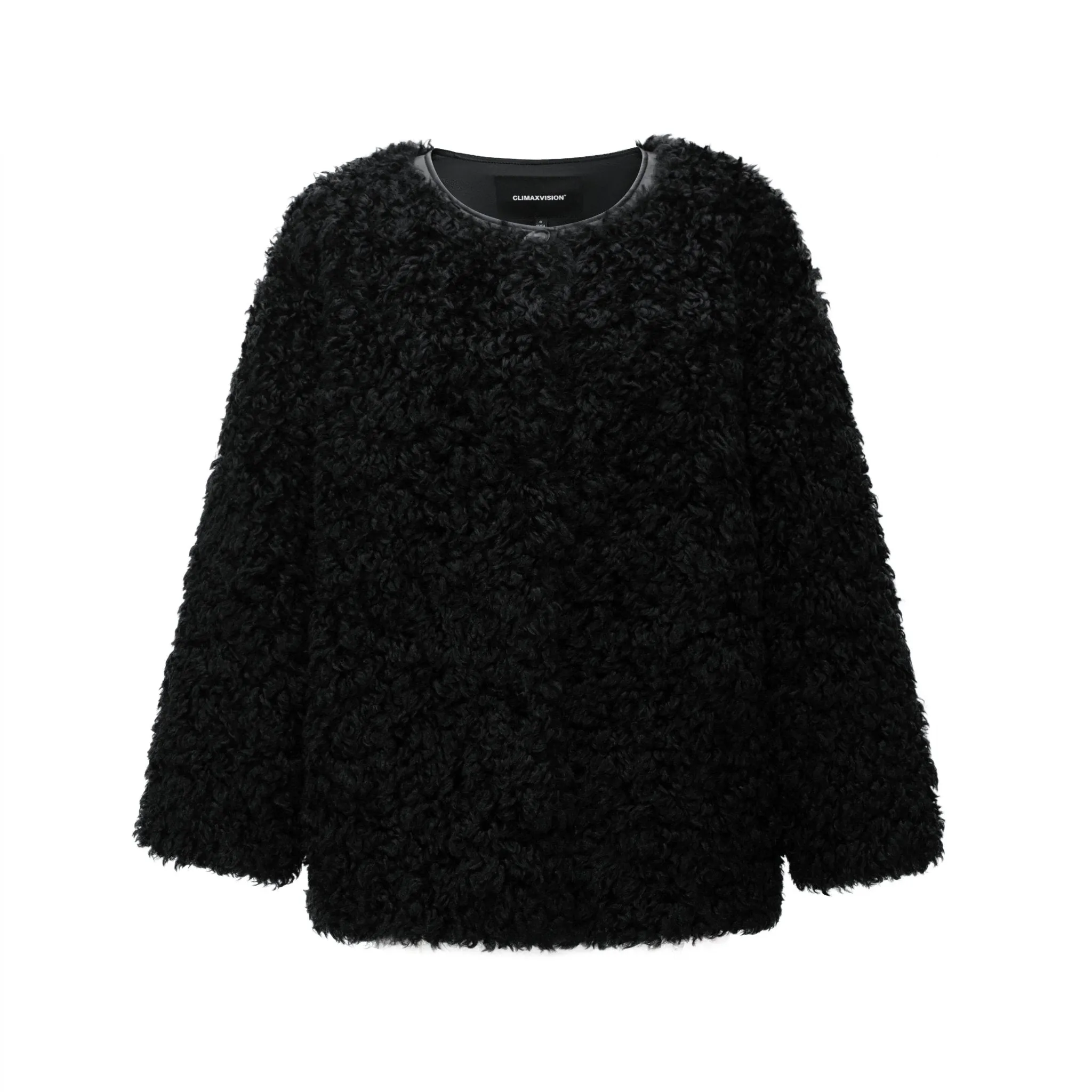 Black Oversized Round Neck Sherpa Coat