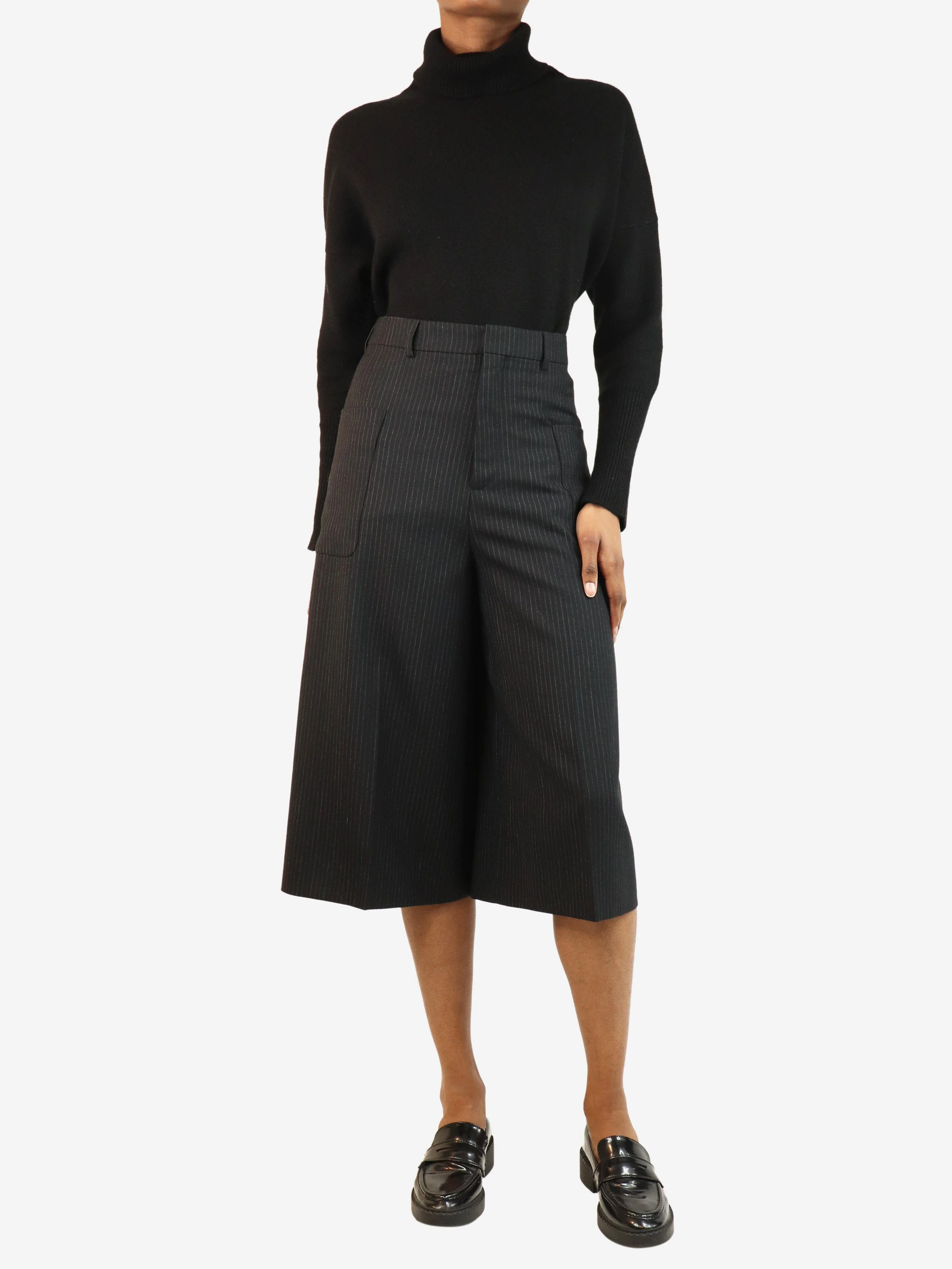 Black pinstripe pocket culottes - size UK 8