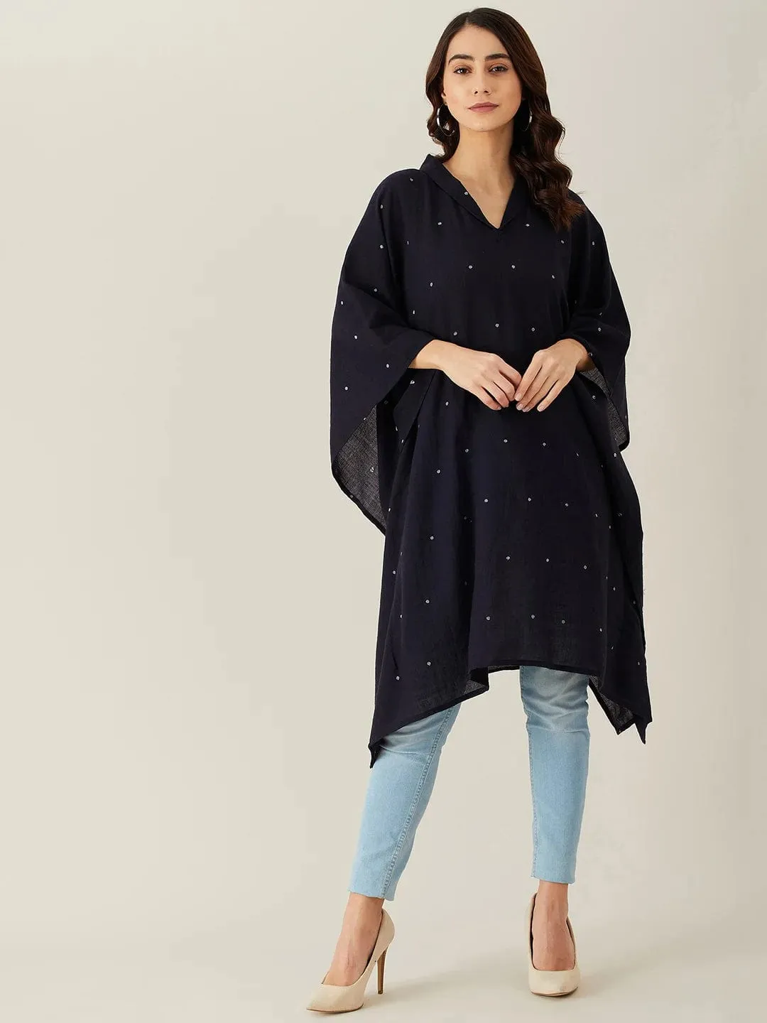 Black Polka Dot Woollen Kaftan Tunic