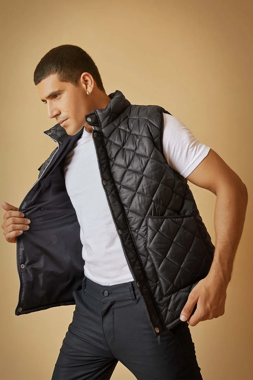 Black Quilted Sleeveless Puffer Jacket