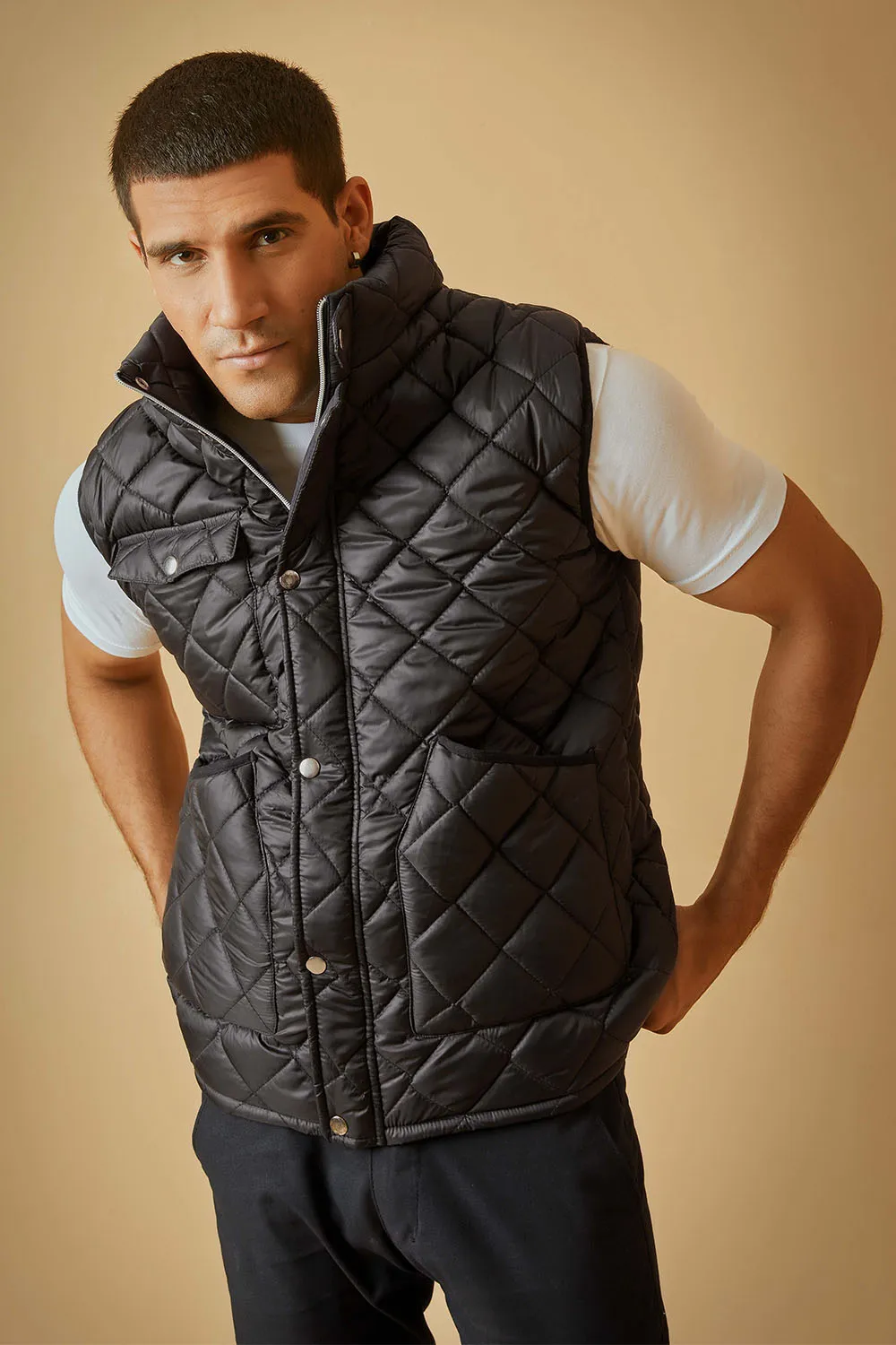 Black Quilted Sleeveless Puffer Jacket