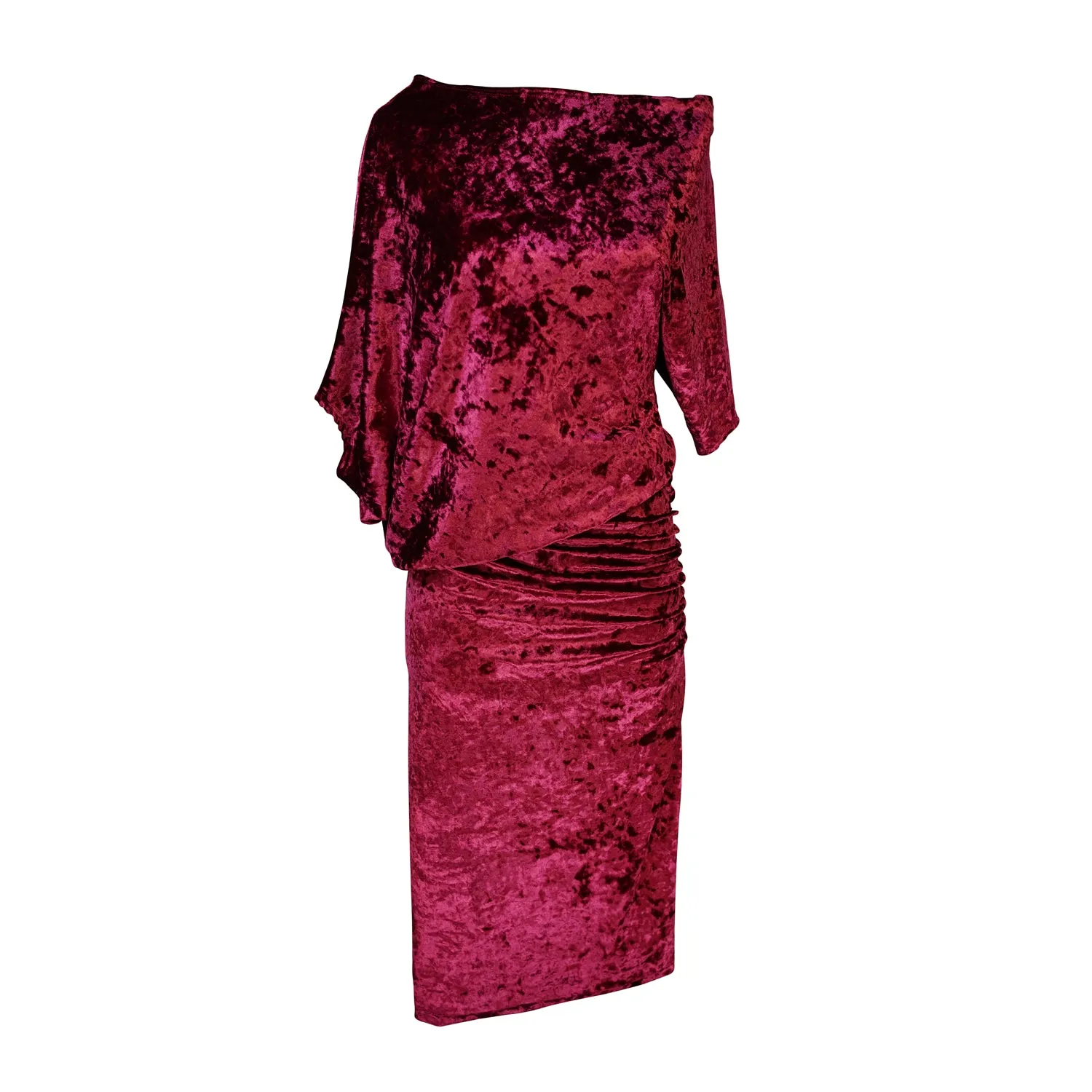 Bordeaux Crushed Velvet Angle Dress