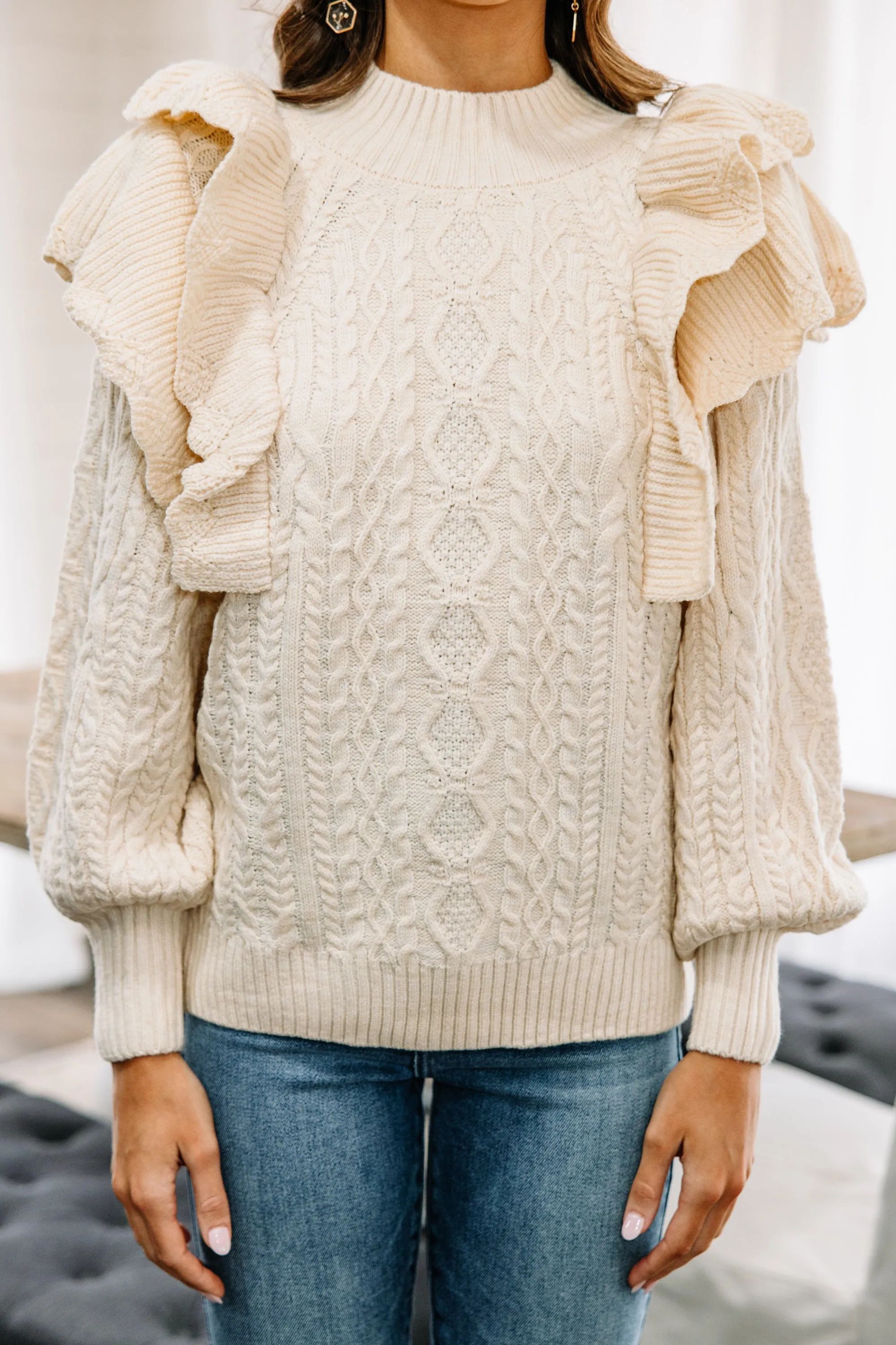 Bring The Drama Cream White Ruffled Sweater