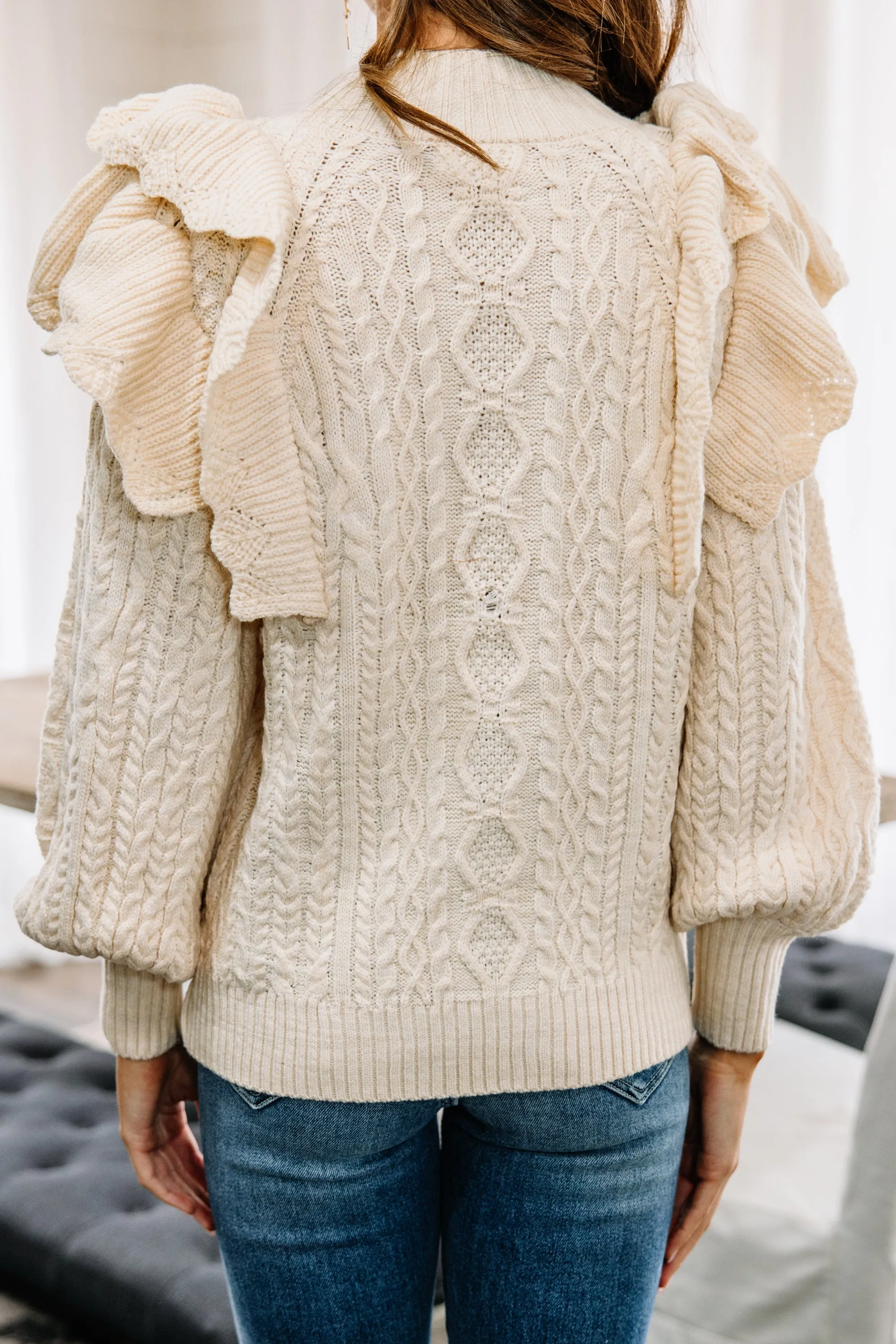 Bring The Drama Cream White Ruffled Sweater