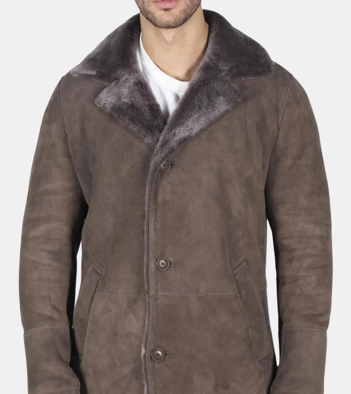 Bronte Men's Tan Beige Shearling Leather Coat