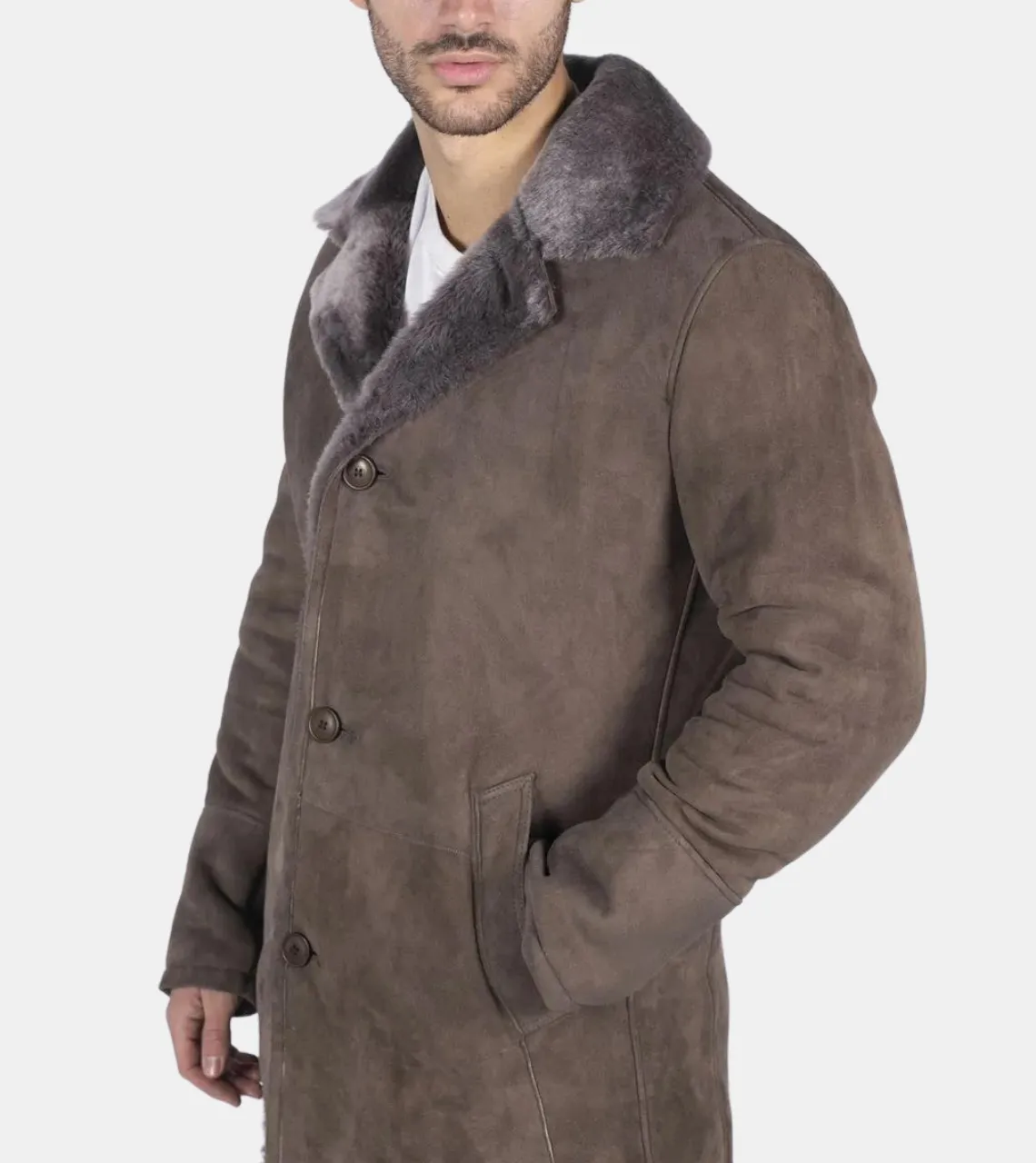 Bronte Men's Tan Beige Shearling Leather Coat