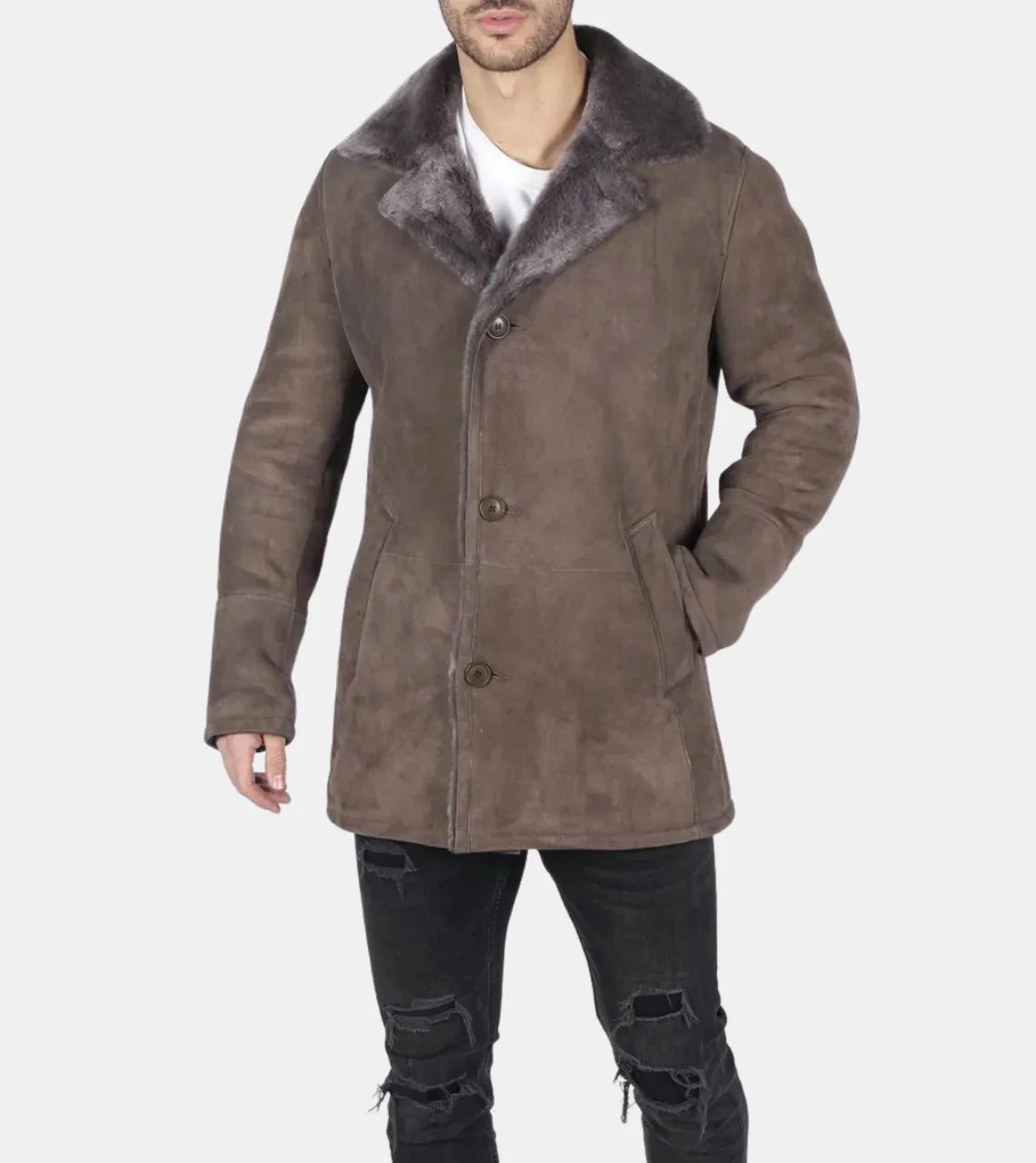 Bronte Men's Tan Beige Shearling Leather Coat