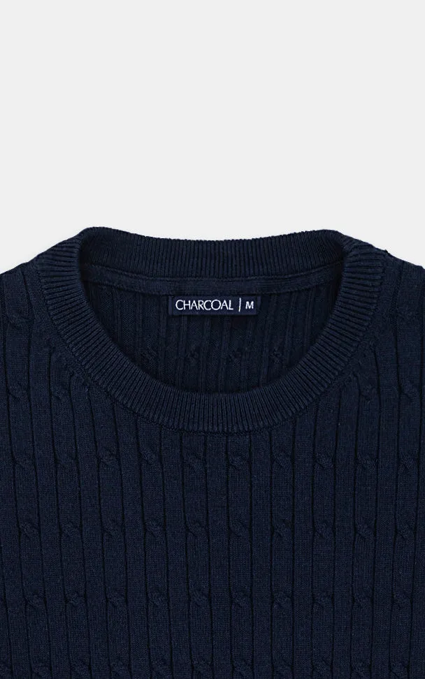 CABLE-KNIT SWEATER NAVY