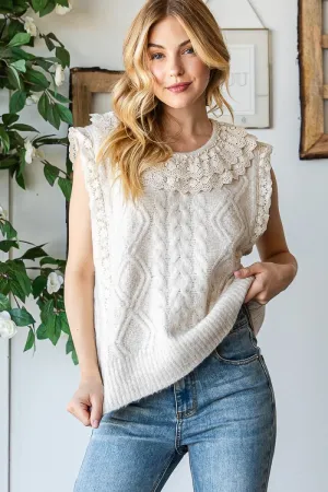 Cable Knit Sweater Vest with Lace #307