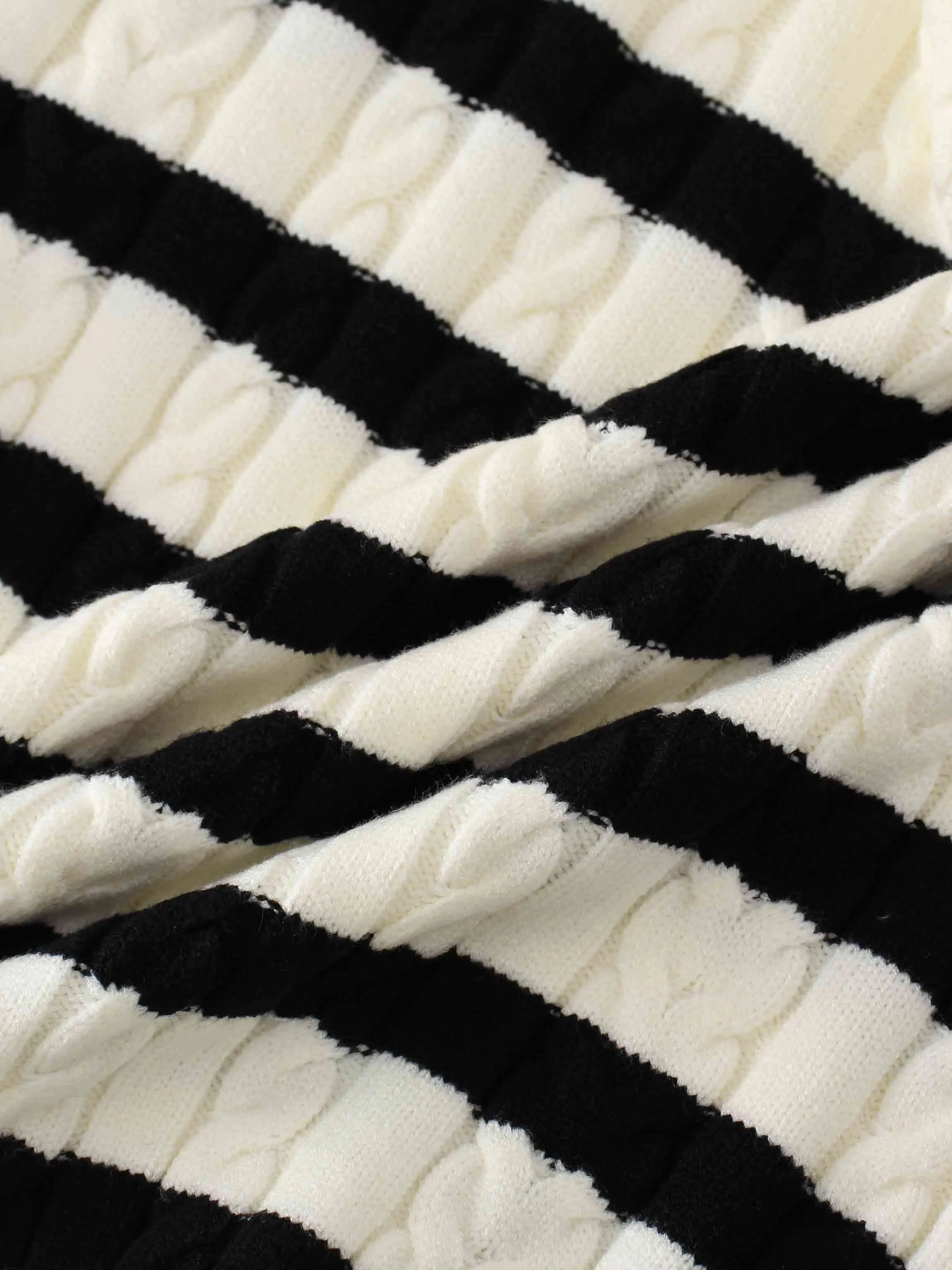 Cable Striped Sweater-White/Black