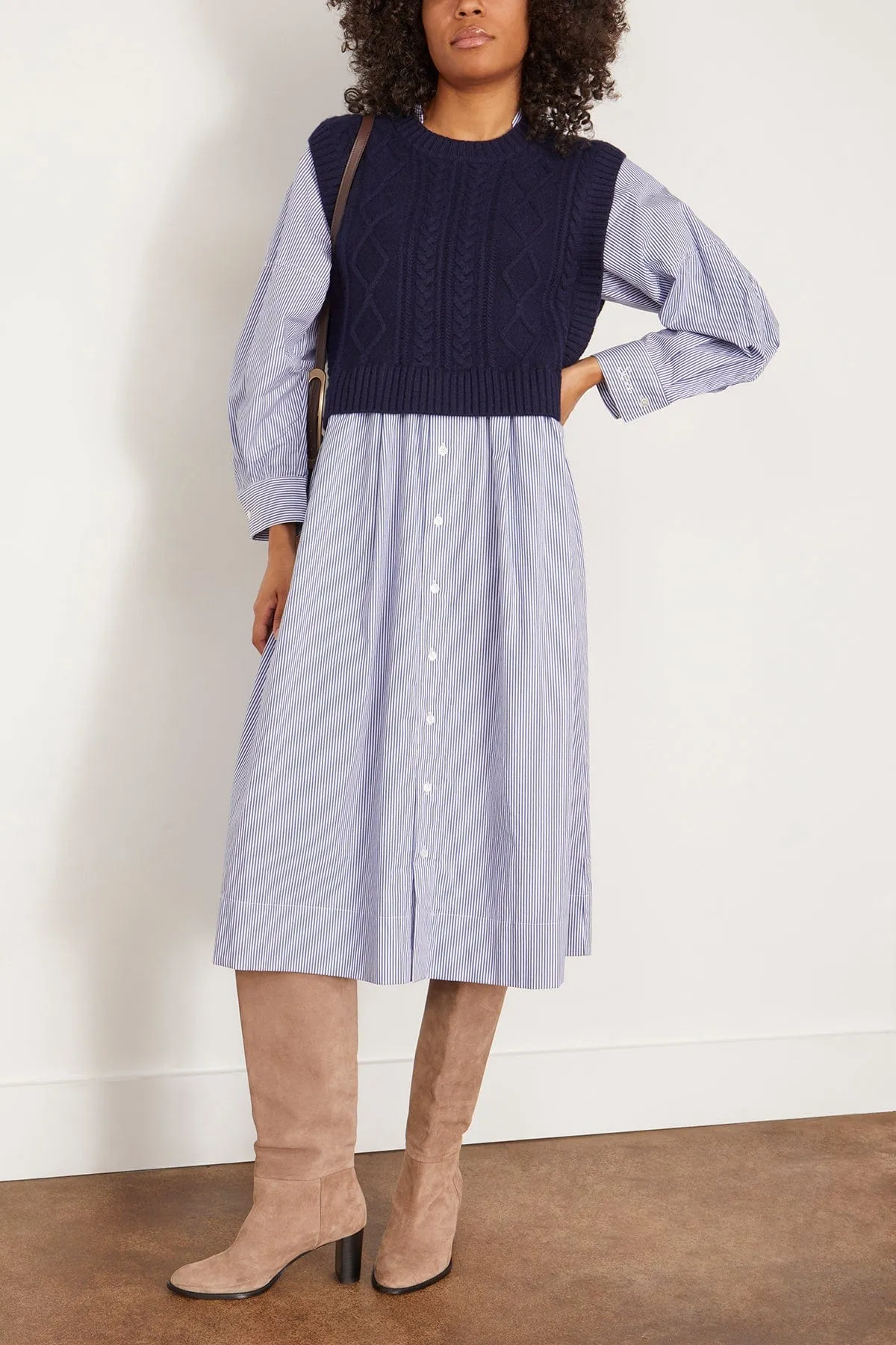 Caleb Cable Knit Dress with Vest in Navy