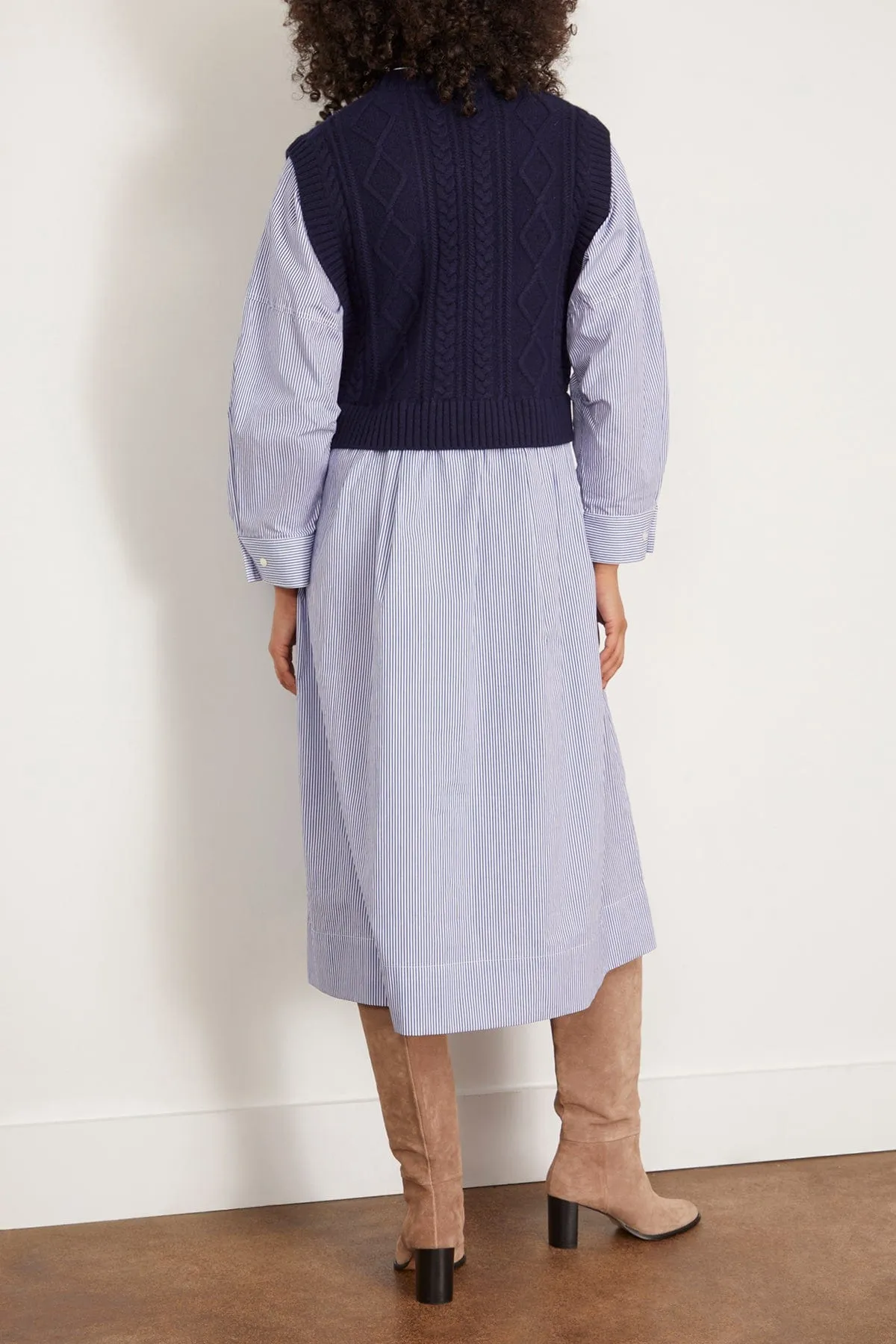 Caleb Cable Knit Dress with Vest in Navy