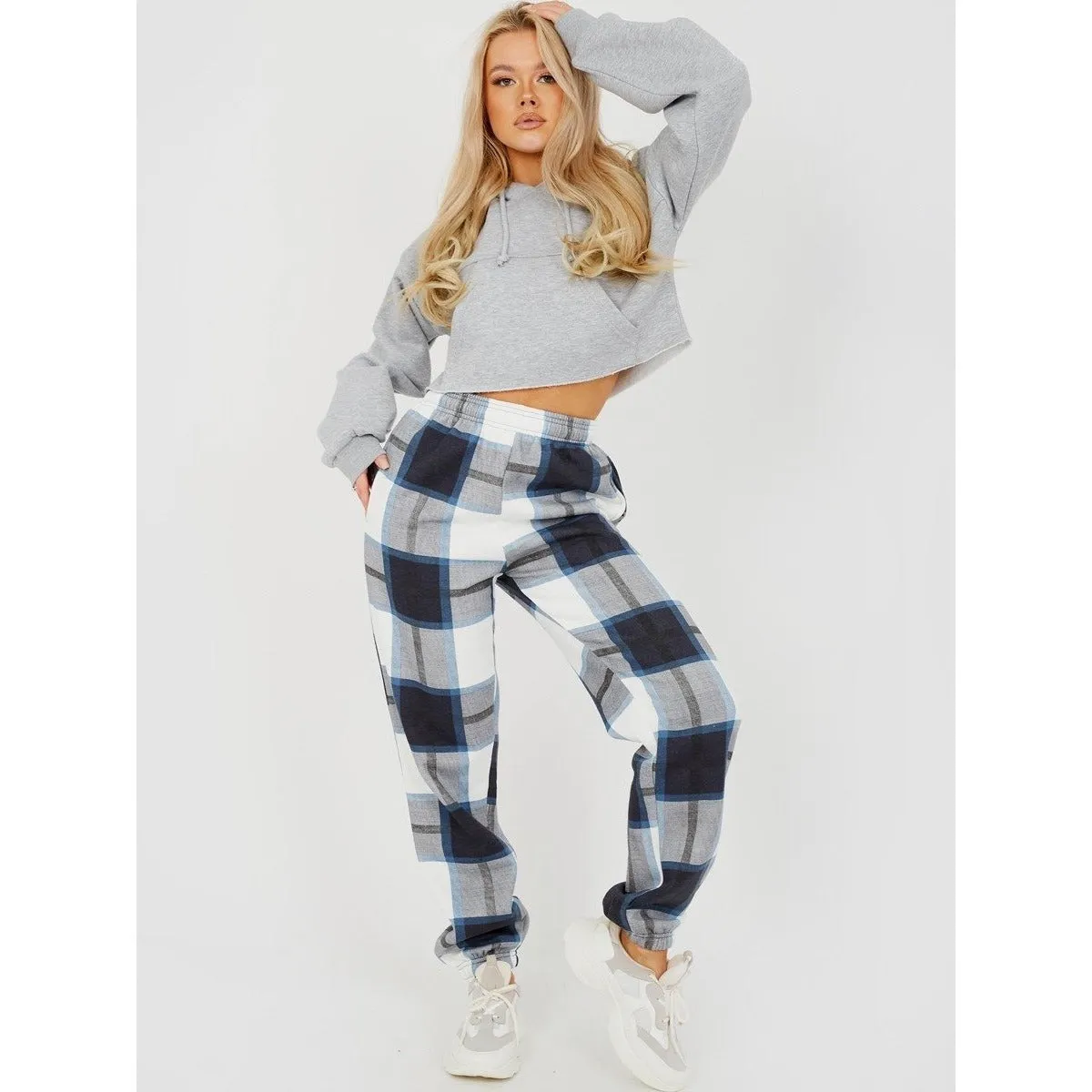 Checked Fleece Joggers Pink