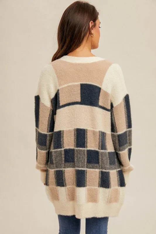 Checkered Motif Eyelash Cardigan