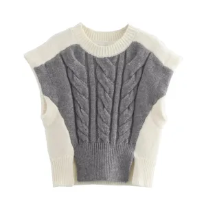 Chiyo Color Block Cable Knit Vest