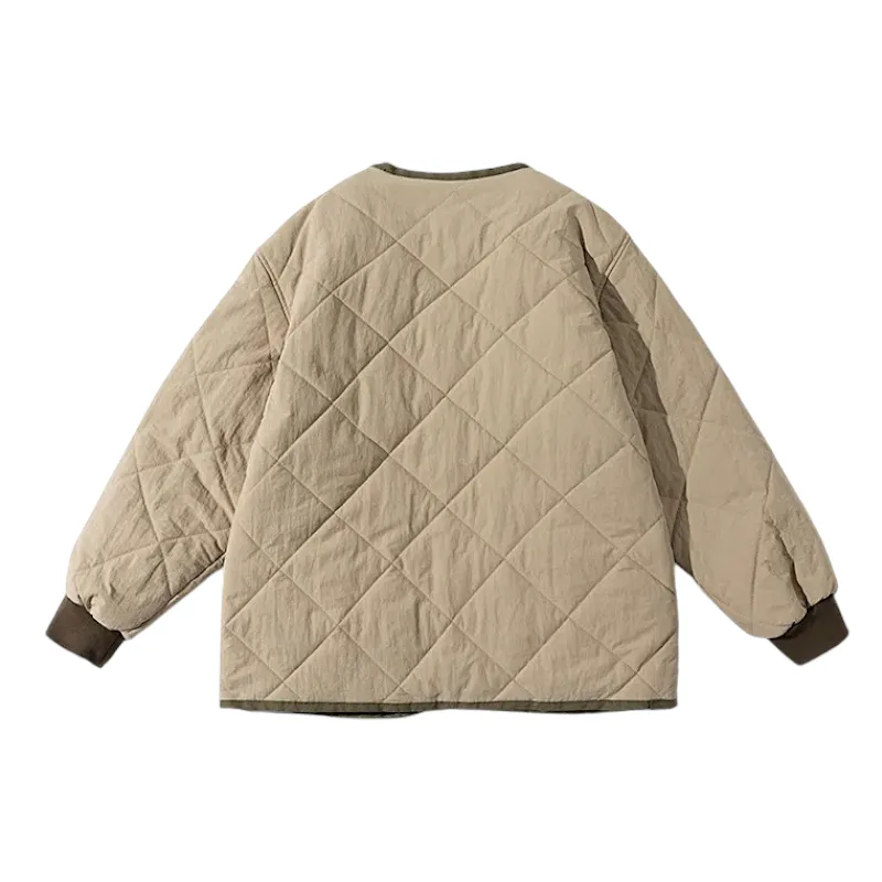 Collarless quilted jacket with contrast details