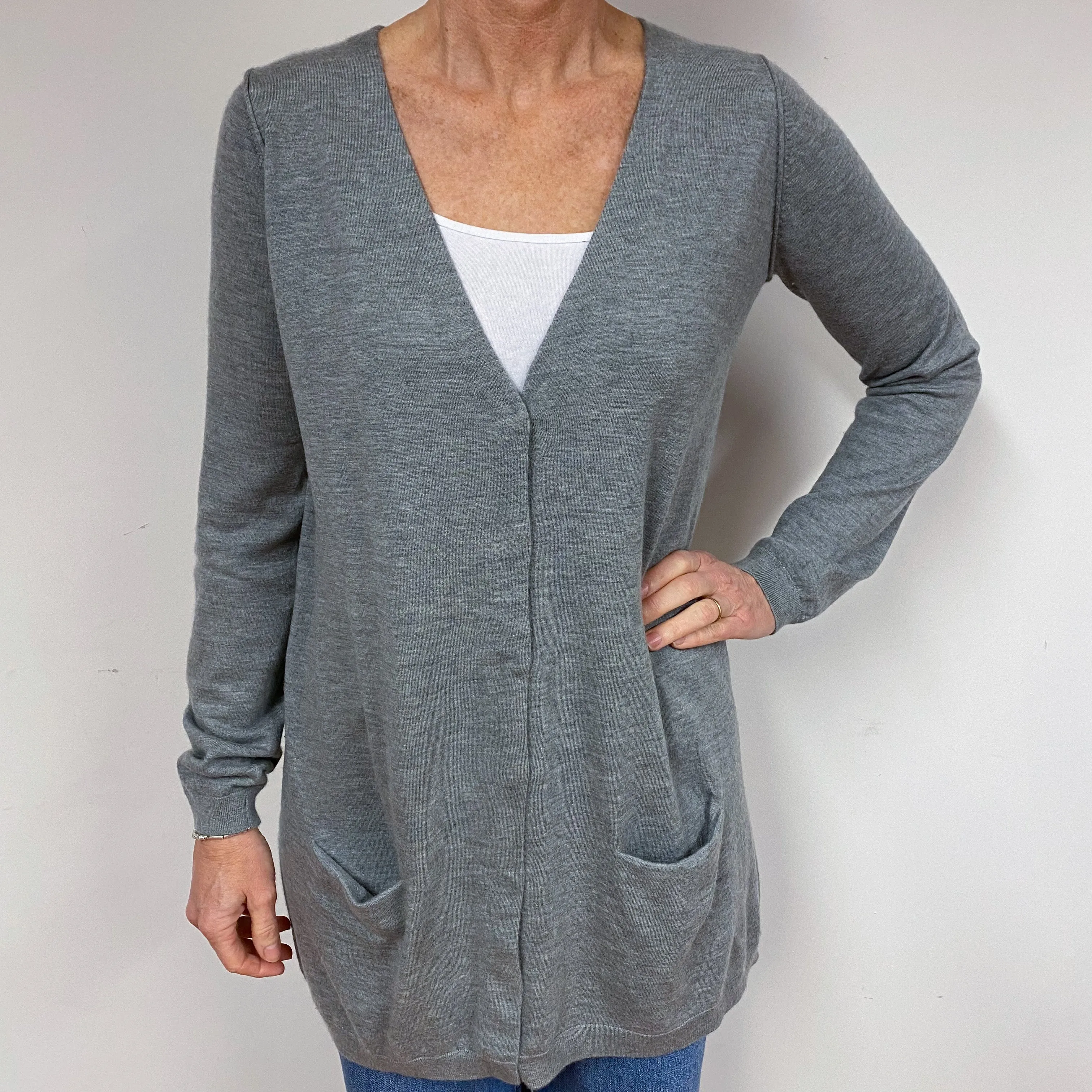 Cos Lightweight Grey Cashmere Longline Cardigan Medium