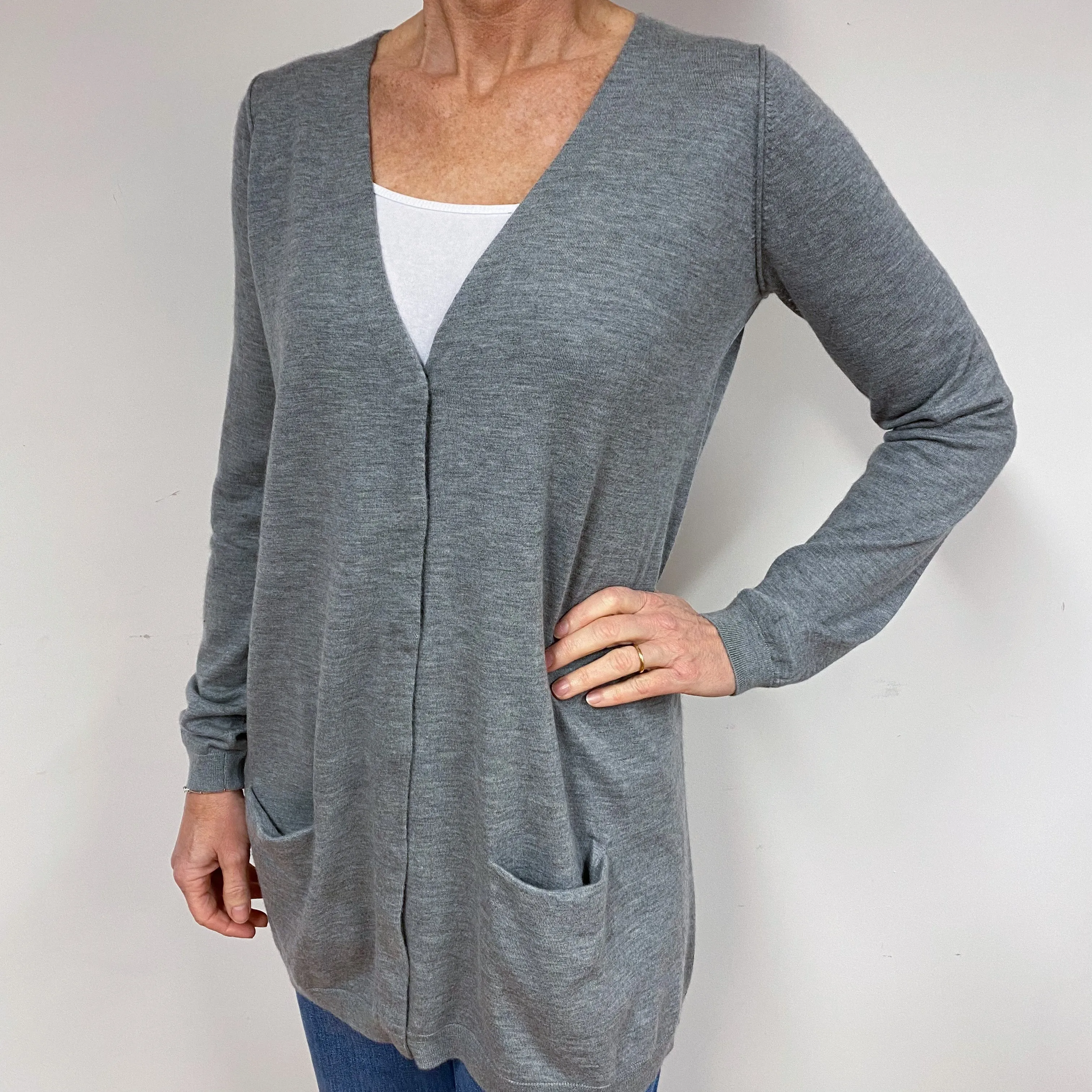 Cos Lightweight Grey Cashmere Longline Cardigan Medium