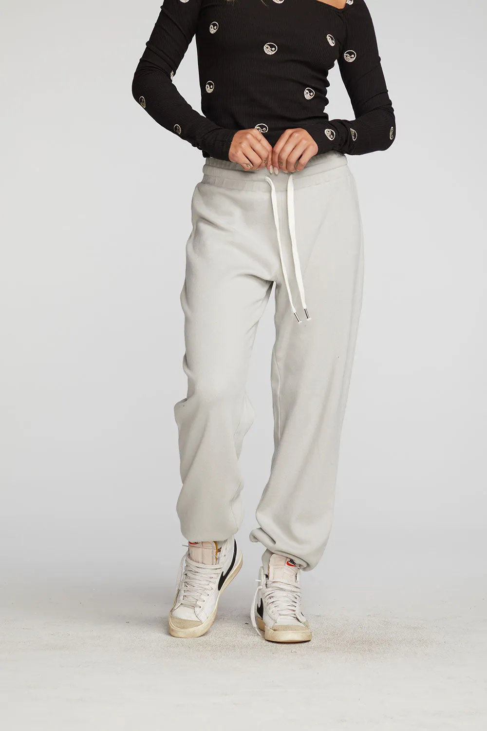 Cotton Fleece Joggers with Rib And Shoestring Tie