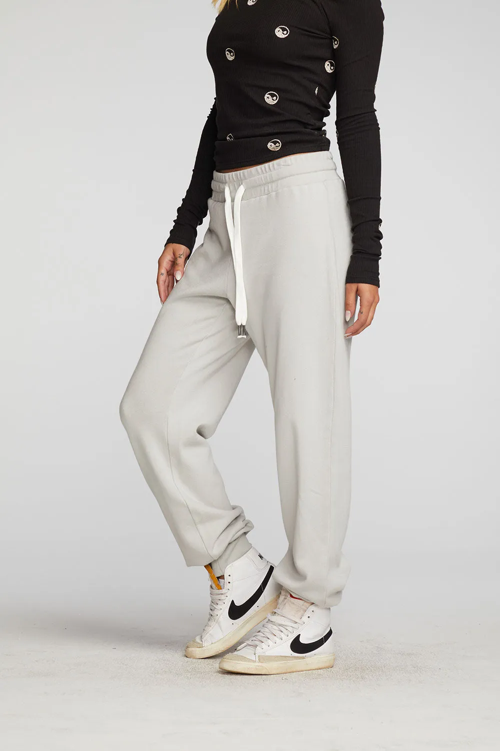 Cotton Fleece Joggers with Rib And Shoestring Tie