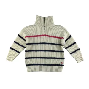 Crew jumper 5-6 years white navy and pink stripy mock neck