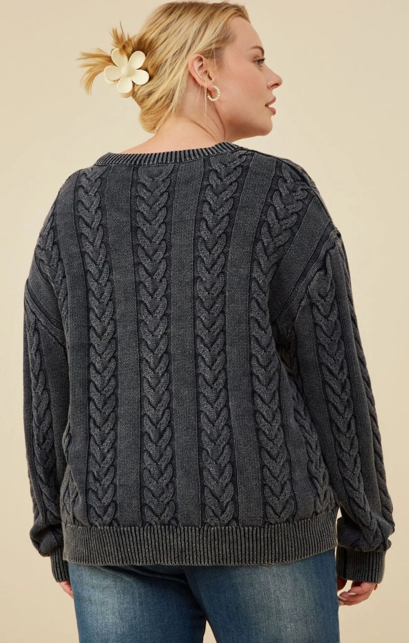 Curvy Washed Cable Sweater