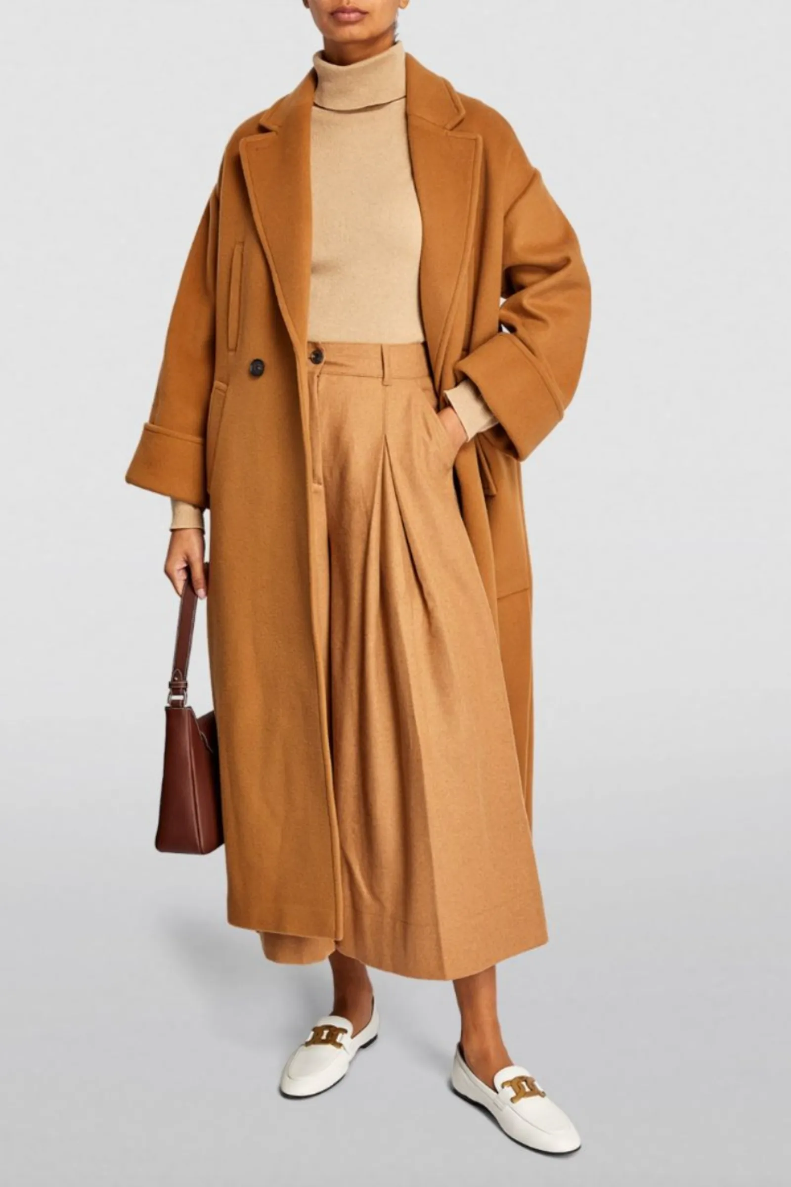 Dark Camel Wool-Blend Culottes