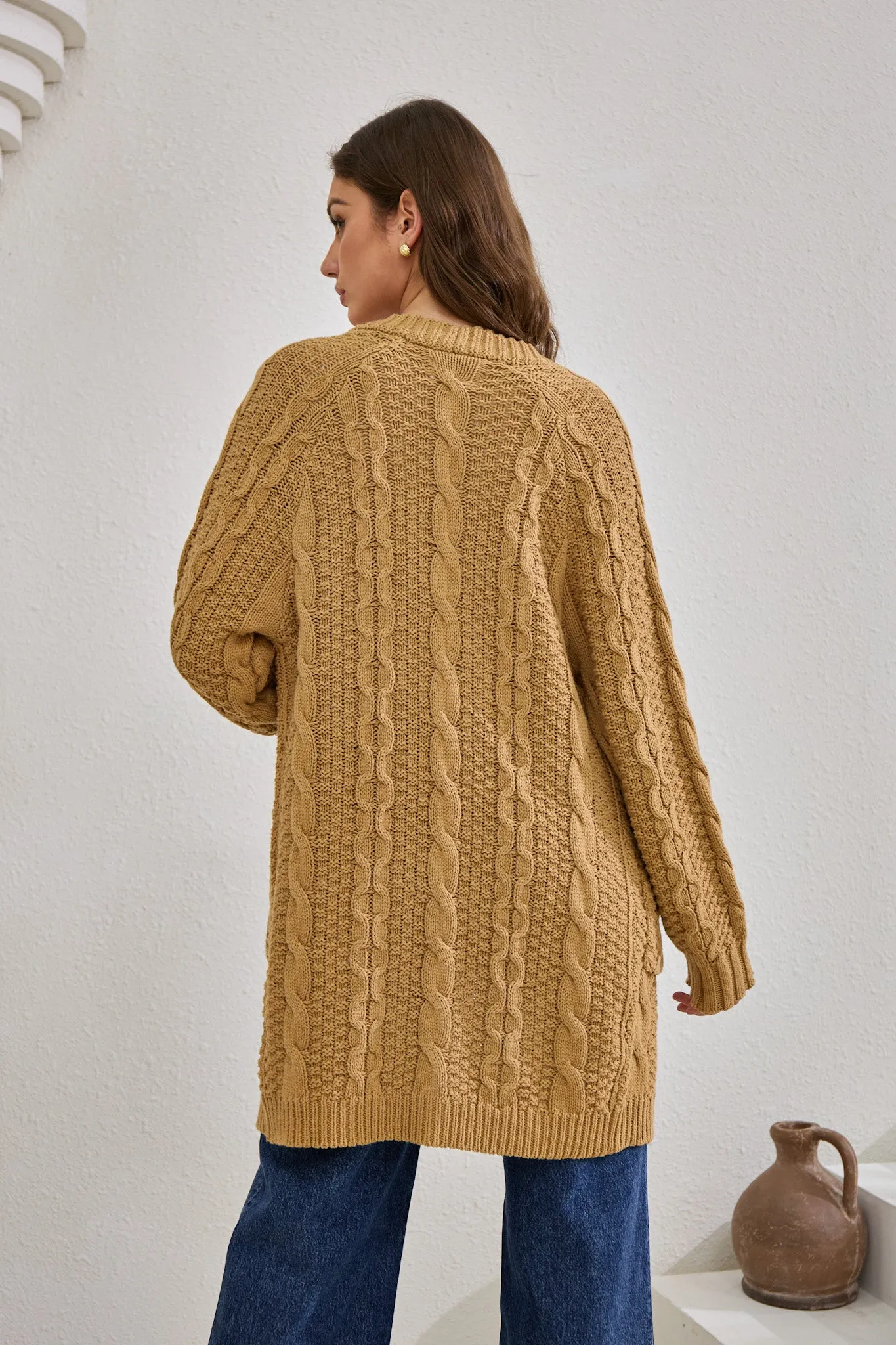 Dawn Mocha Longline Cable Knit Cardigan