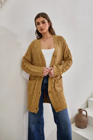 Dawn Mocha Longline Cable Knit Cardigan