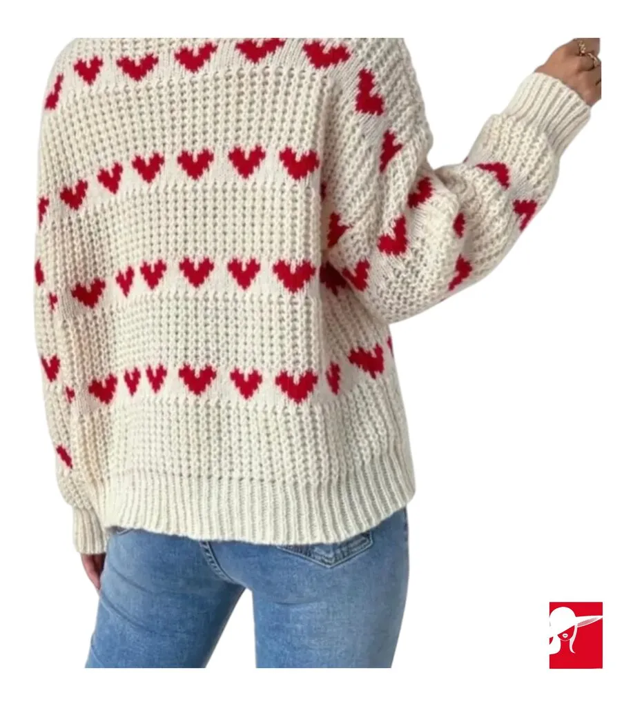 Doublju Love Jacquard pullover sweater NEW size L