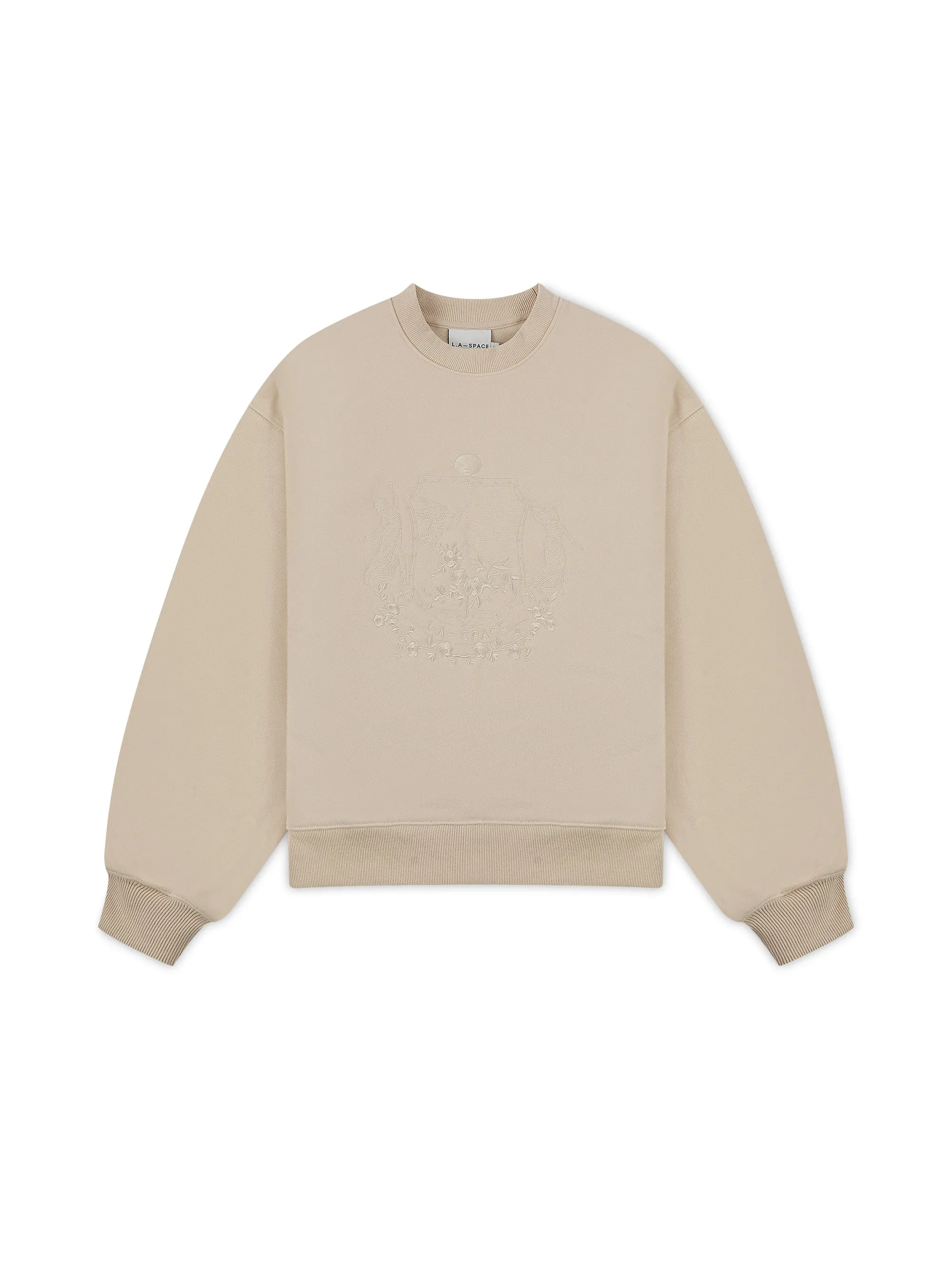 ‘DUCHESSE’ VARSITY EMBROIDERED OVERSIZED SWEATSHIRT BEIGE