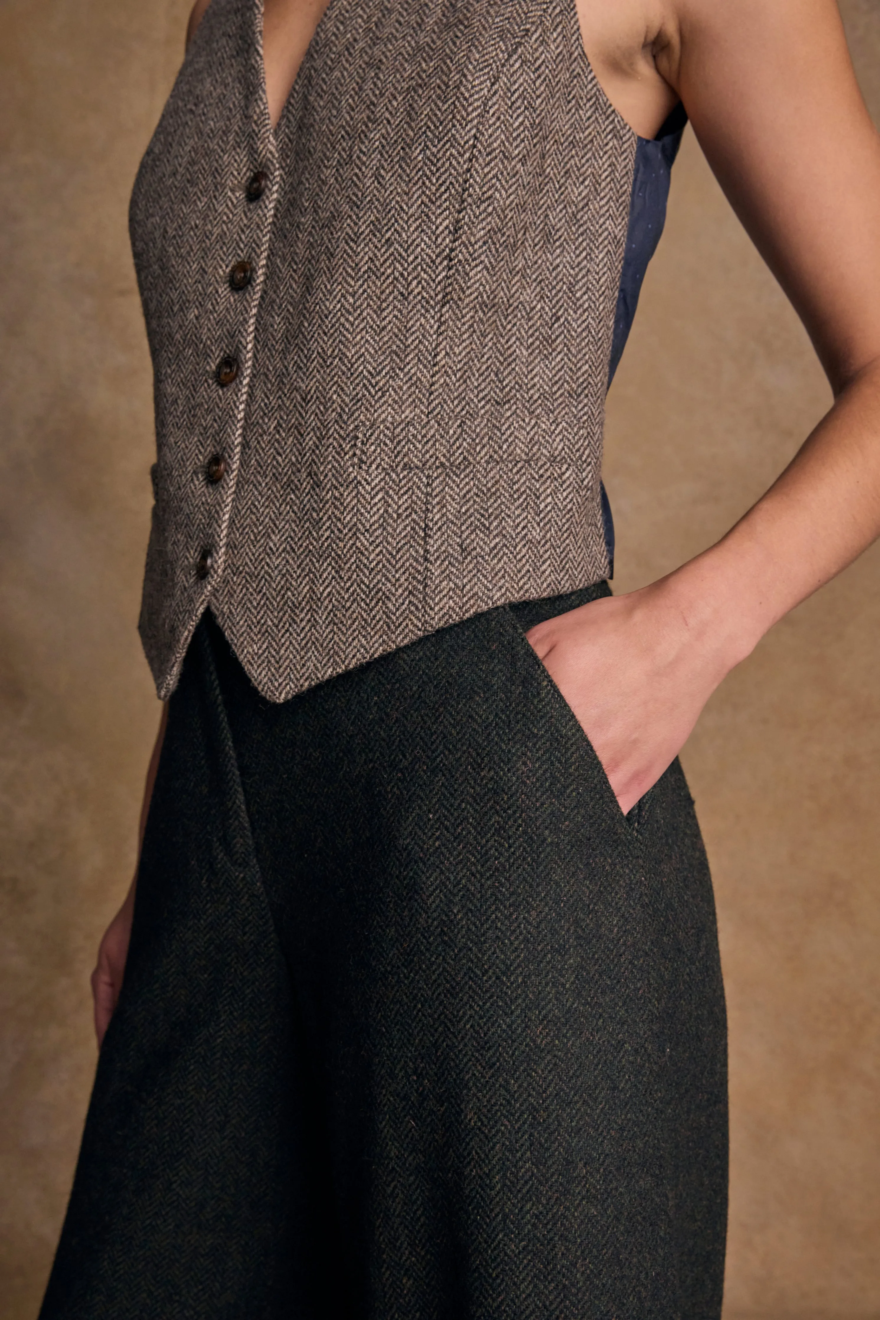 Enya Tweed Culottes - Green Herringbone