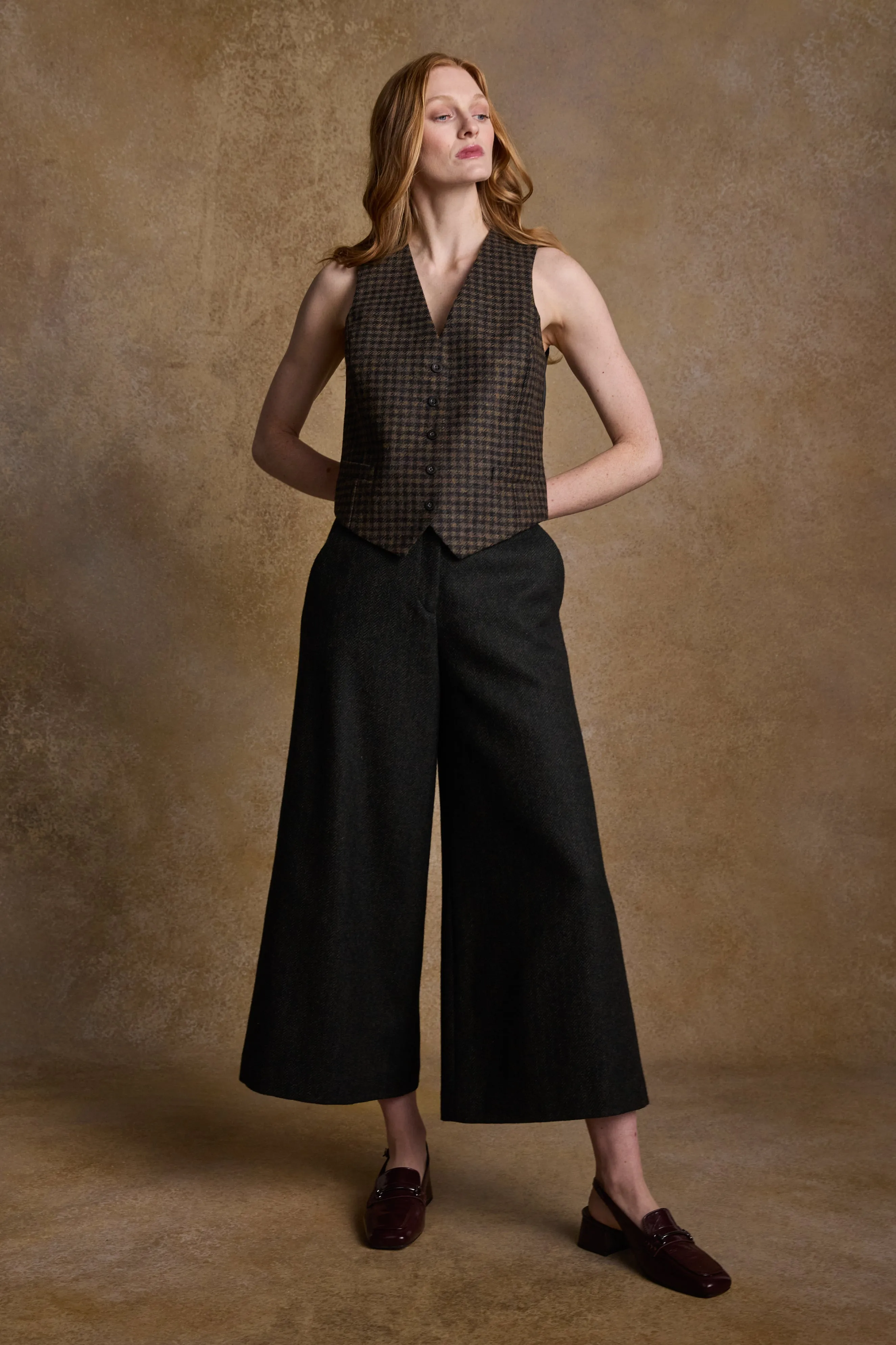 Enya Tweed Culottes - Green Herringbone