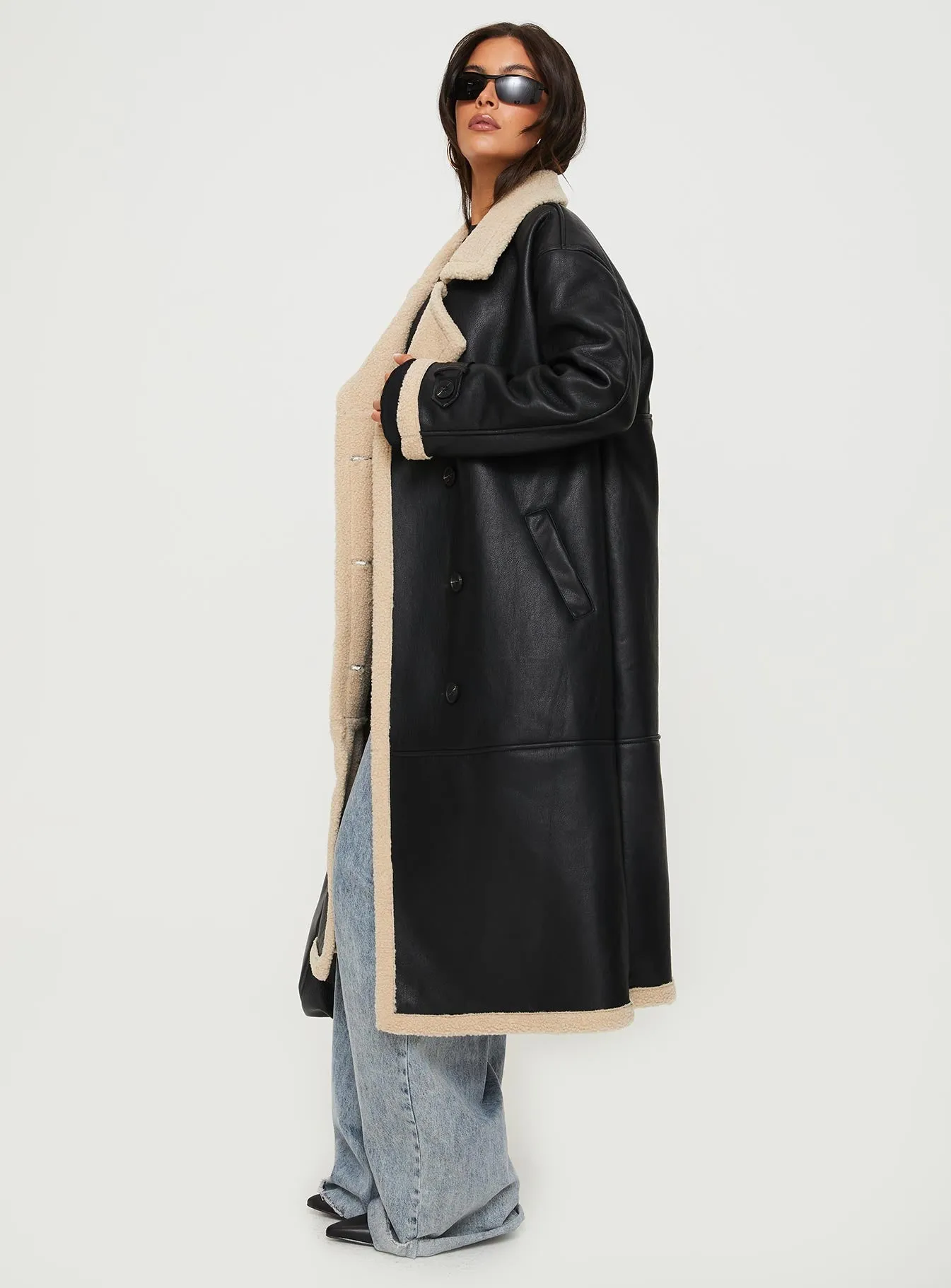 Fashionkova Day 'n' Night Longline Shearling Coat Black