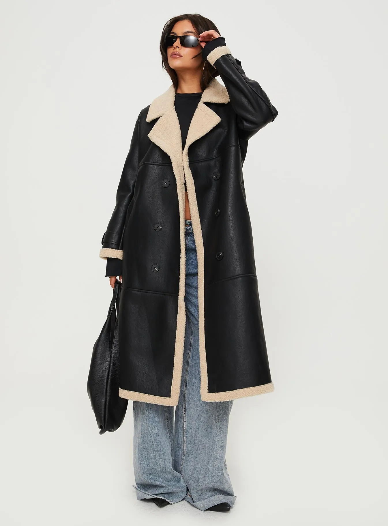 Fashionkova Day 'n' Night Longline Shearling Coat Black