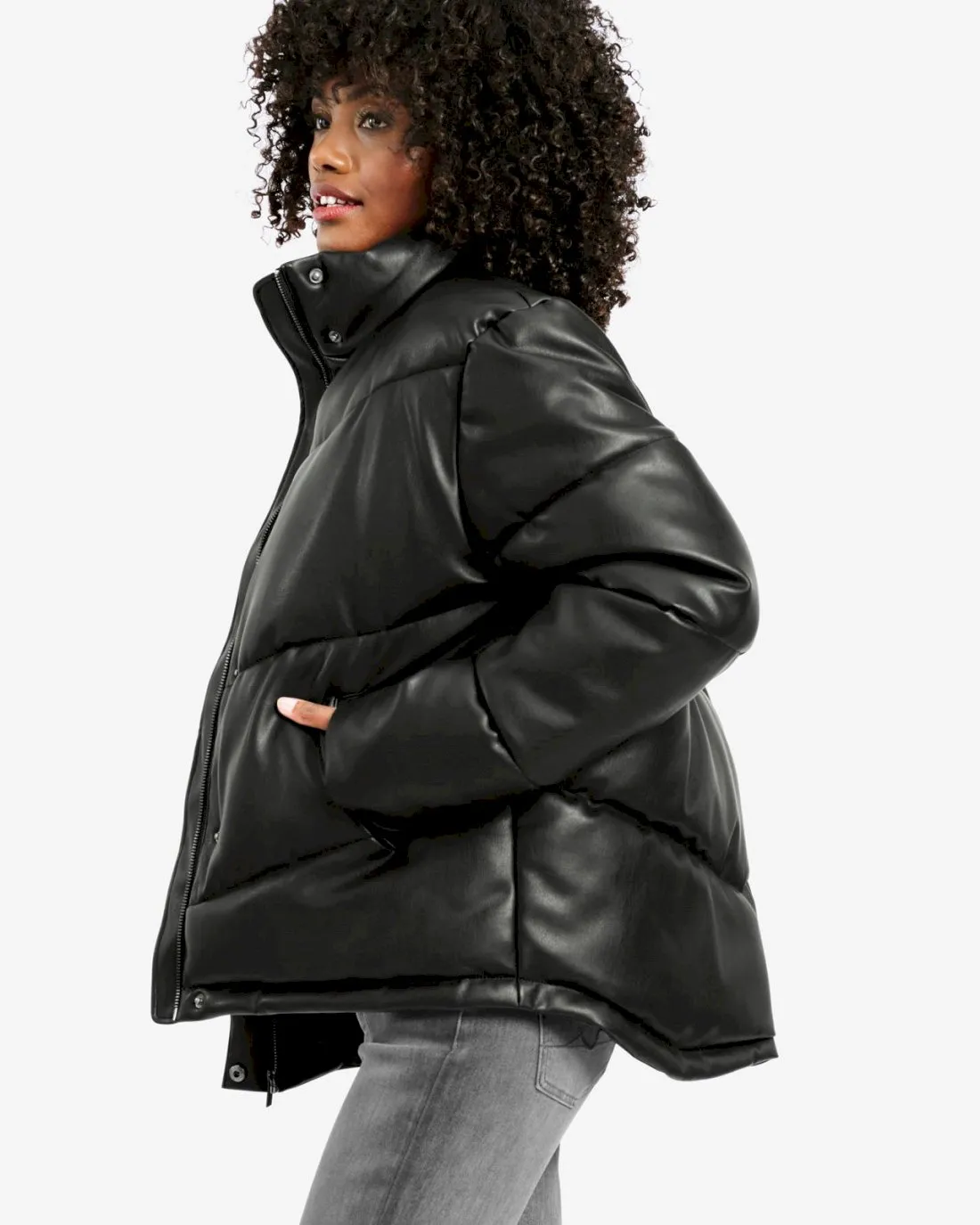 Faux Leather Puffer Jacket